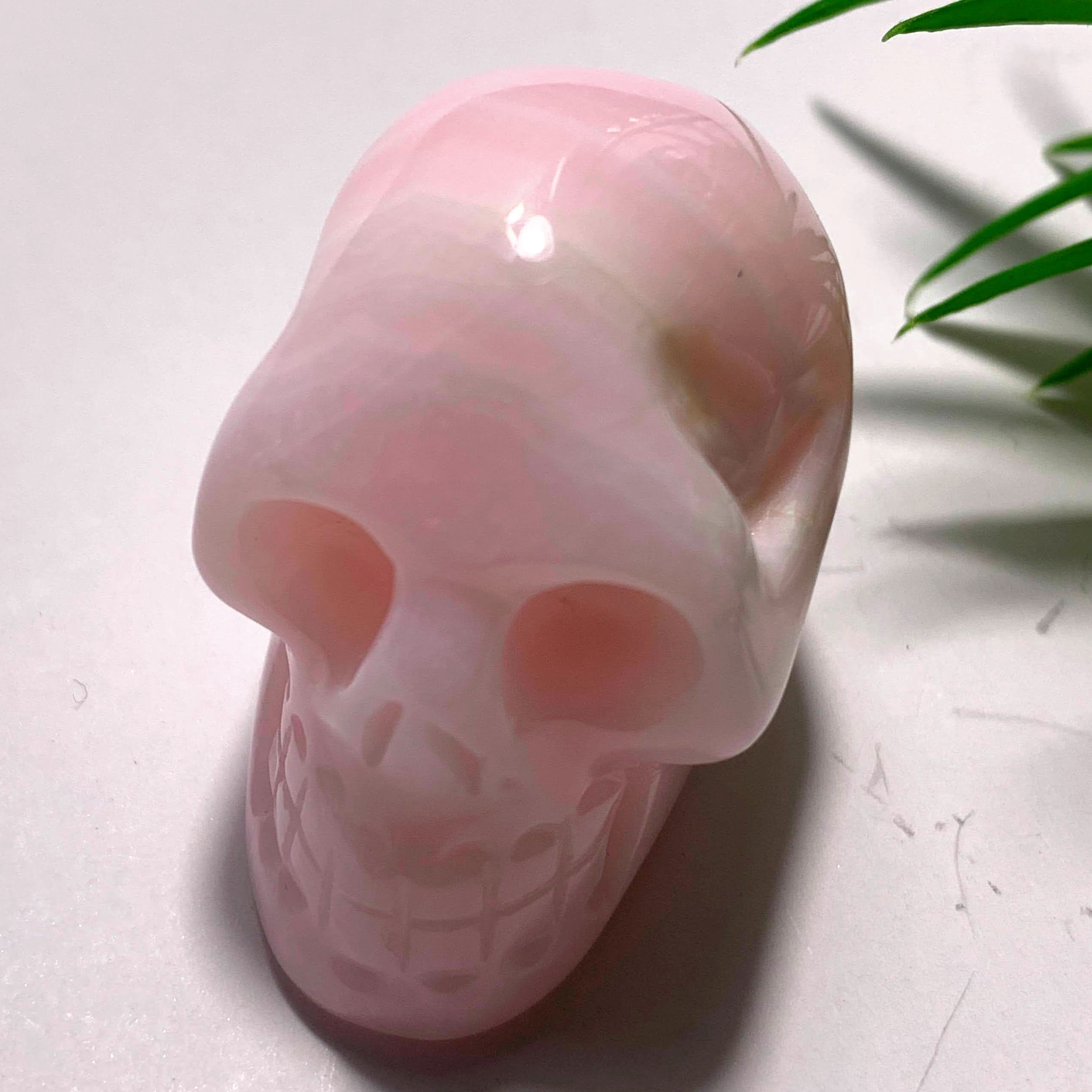 Creamy Pink Mangano Calcite Skull Carving~Locality Peru