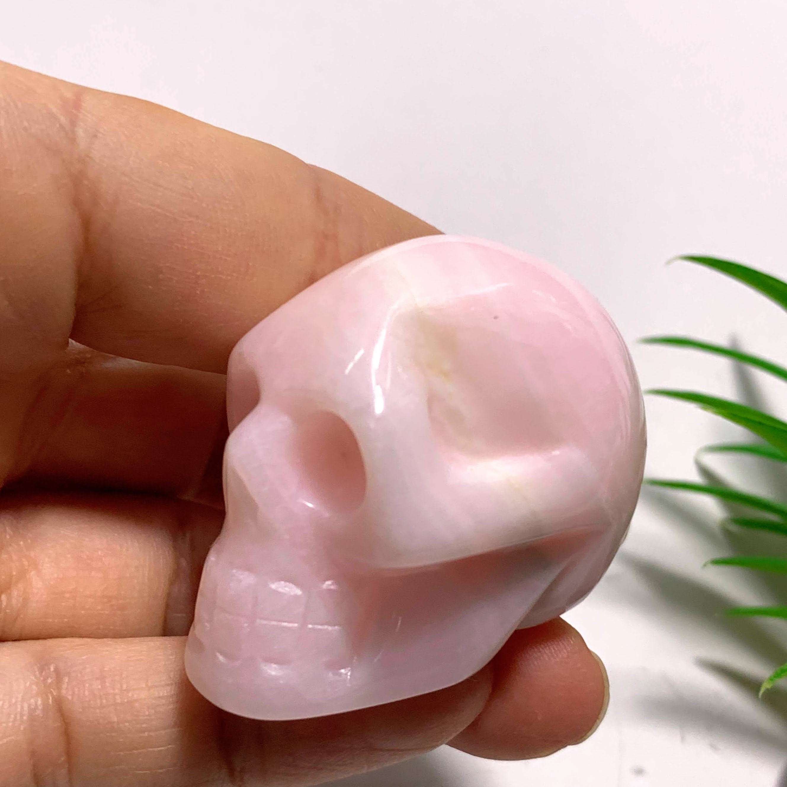 Creamy Pink Mangano Calcite Skull Carving~Locality Peru