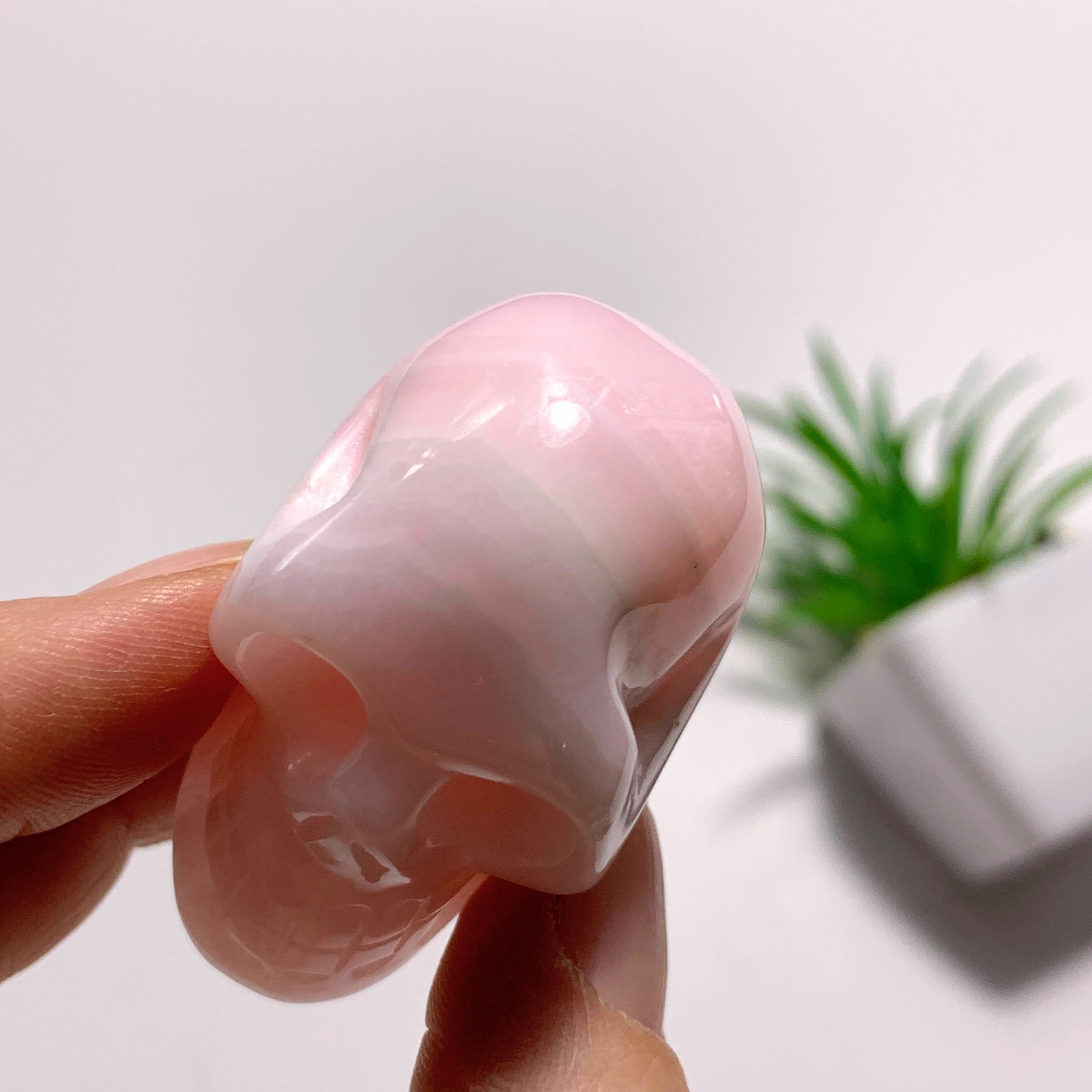 Creamy Pink Mangano Calcite Skull Carving~Locality Peru