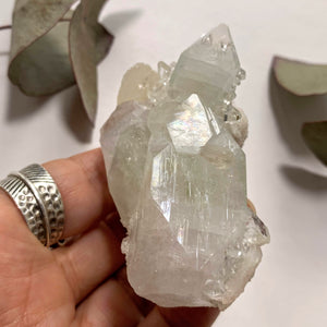 Gemmy Mint Green/Clear Apophyllite With Stilbite Nestled & Chalcedony Matrix From India - Earth Family Crystals