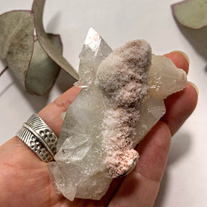 Gemmy Mint Green/Clear Apophyllite With Stilbite Nestled & Chalcedony Matrix From India - Earth Family Crystals