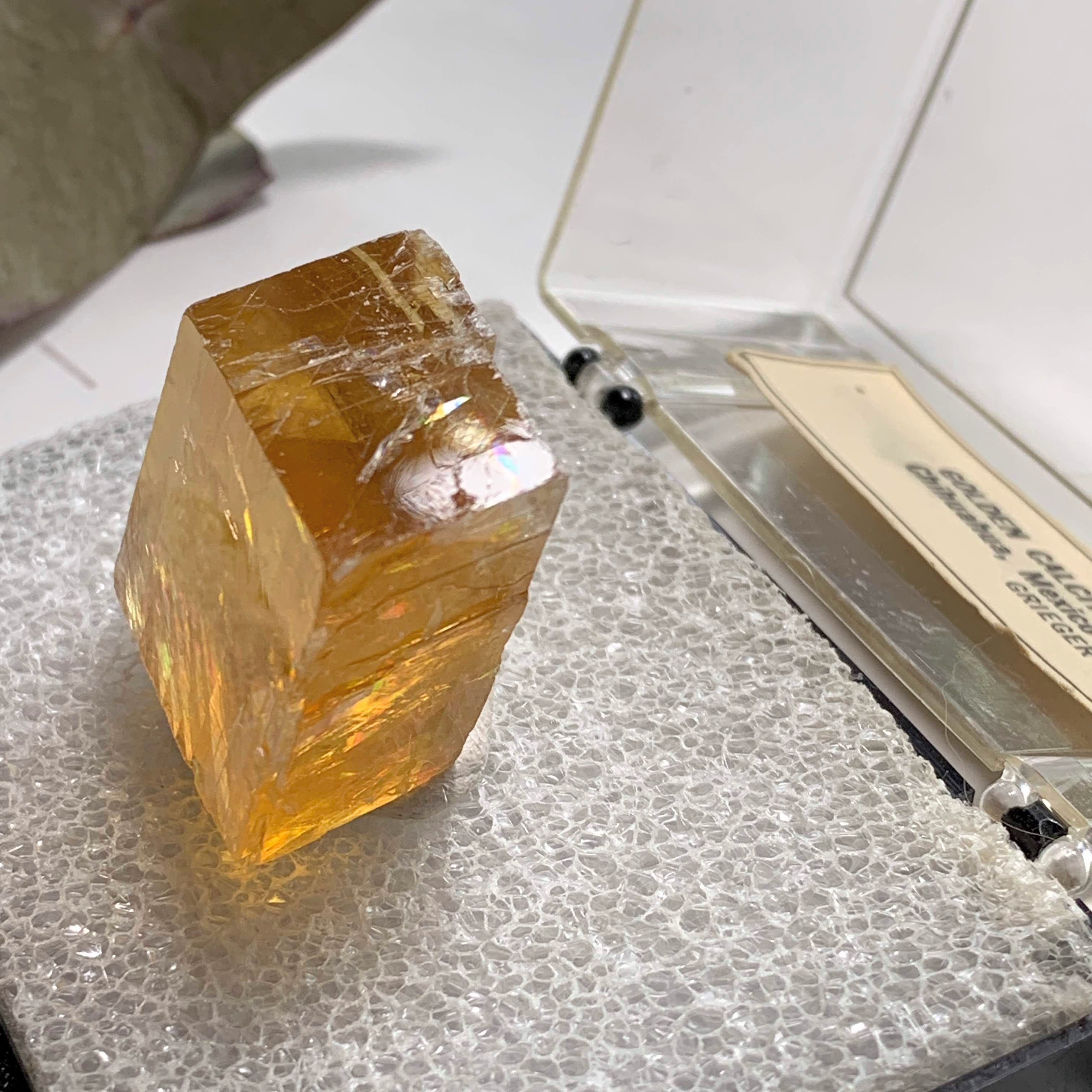 Old Collection~Natural Golden Calcite Specimen in Collectors Box From Chihuahua, Mexico - Earth Family Crystals