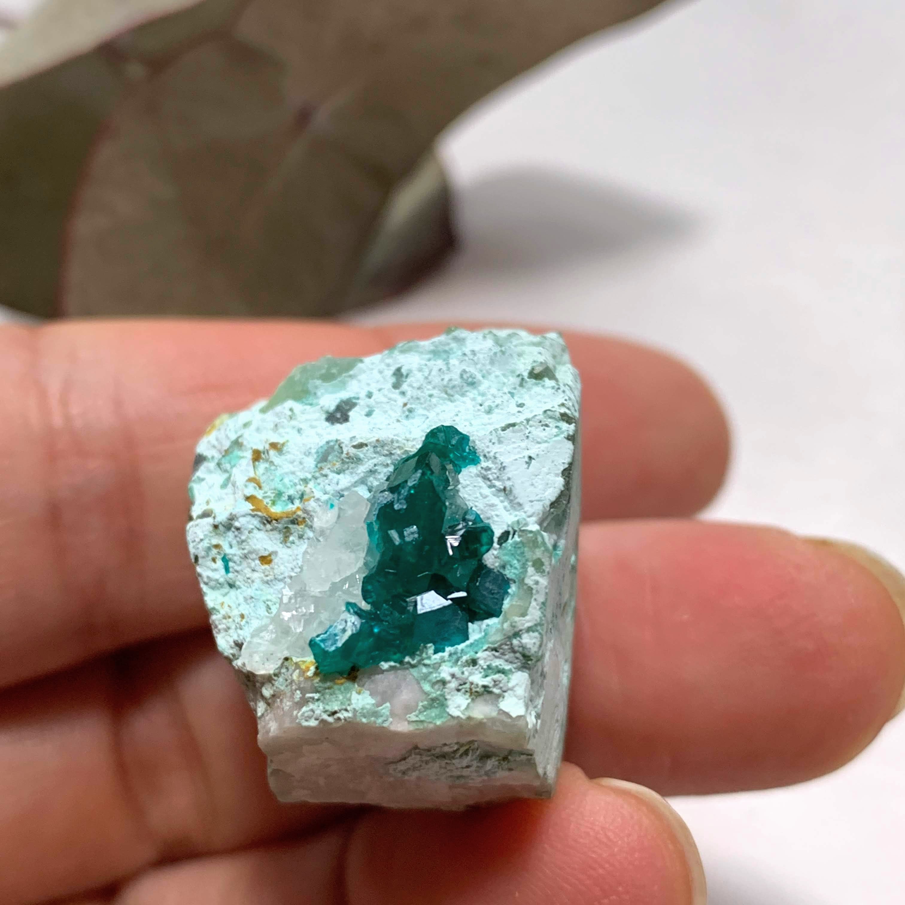 Rare! Emerald Blue/Green Natural Dioptase & Clear Quartz Nestle in Matrix From Namibia