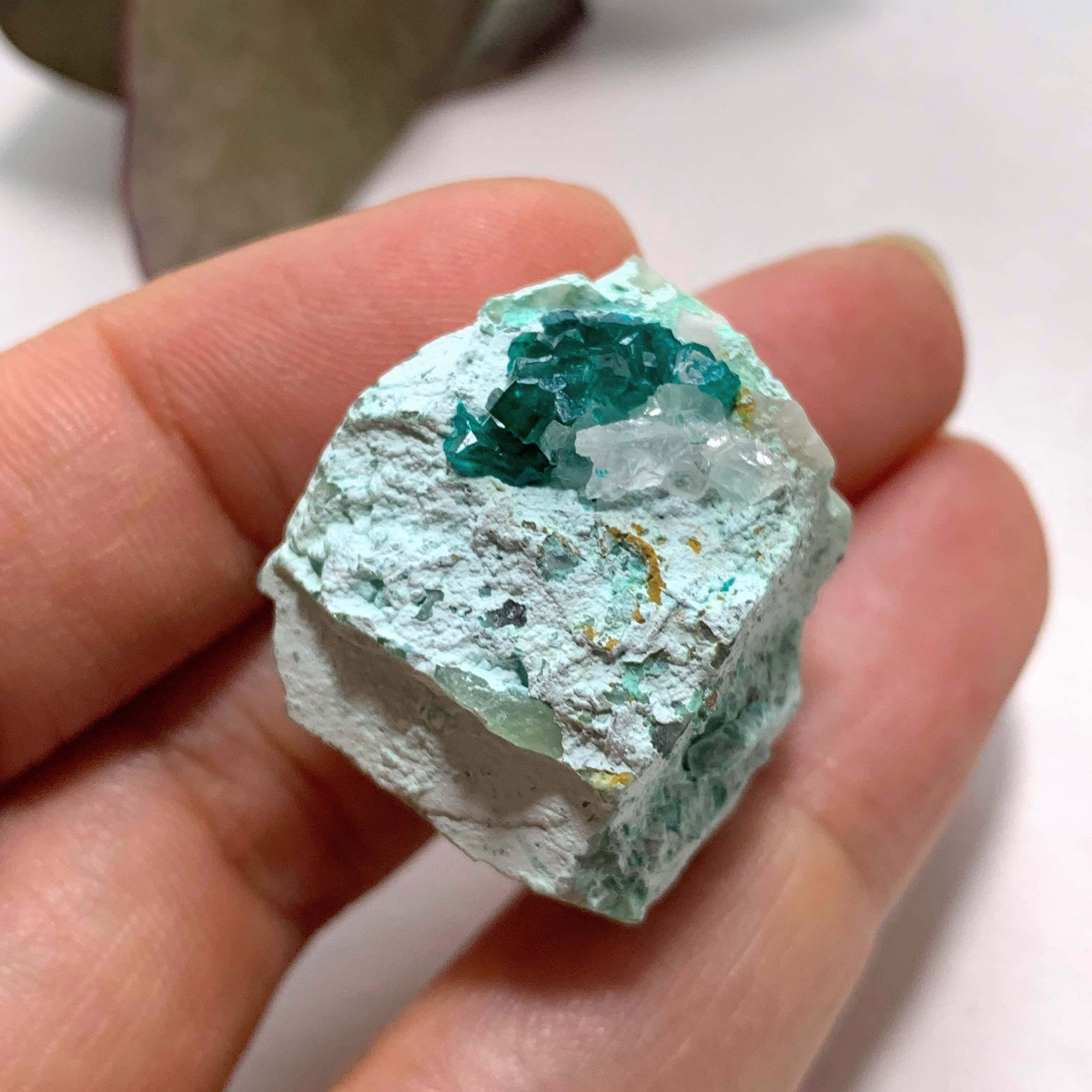 Rare! Emerald Blue/Green Natural Dioptase & Clear Quartz Nestle in Matrix From Namibia