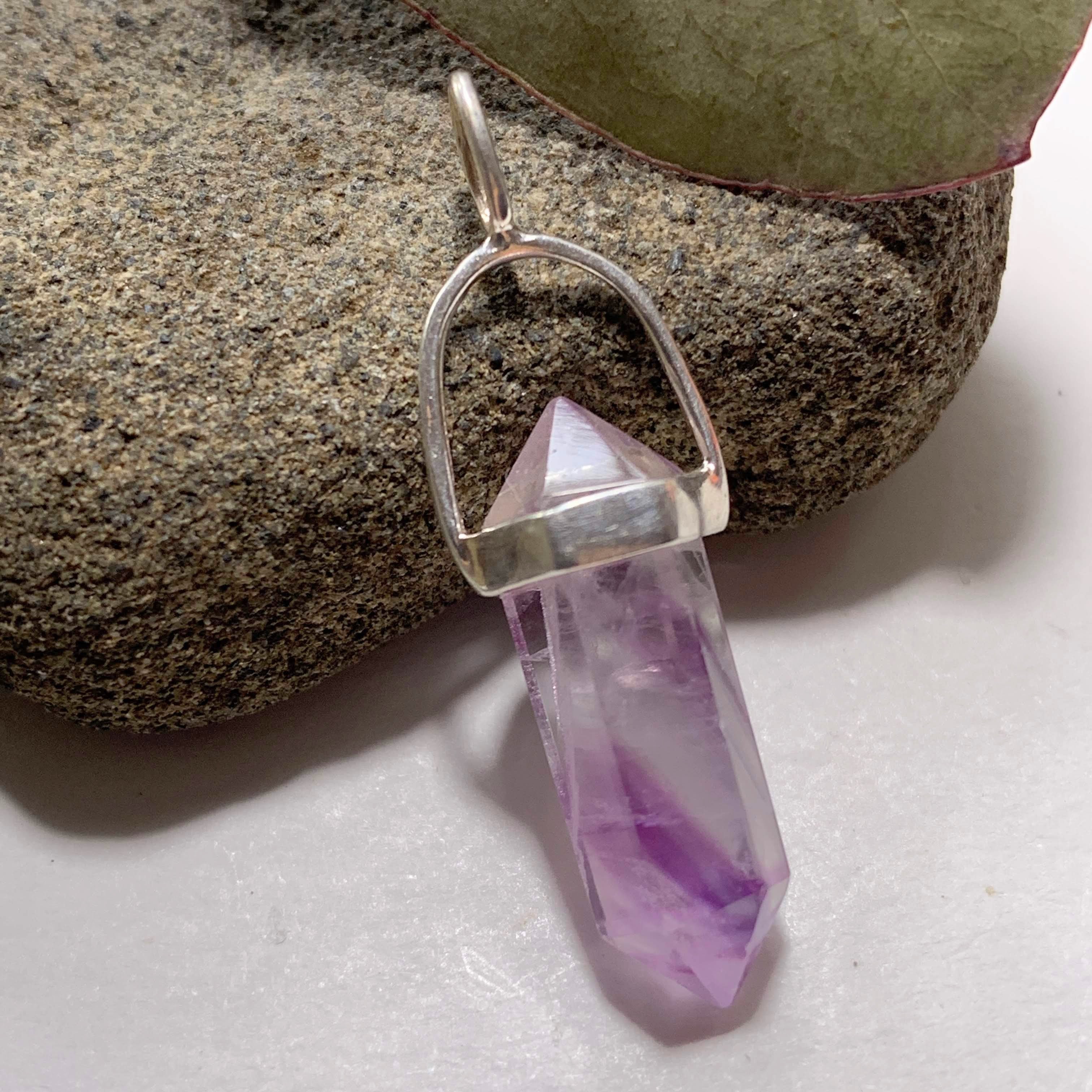 Purple & Clear Fluorite Dainty Pendant in Sterling Silver (Includes Silver Chain) #1