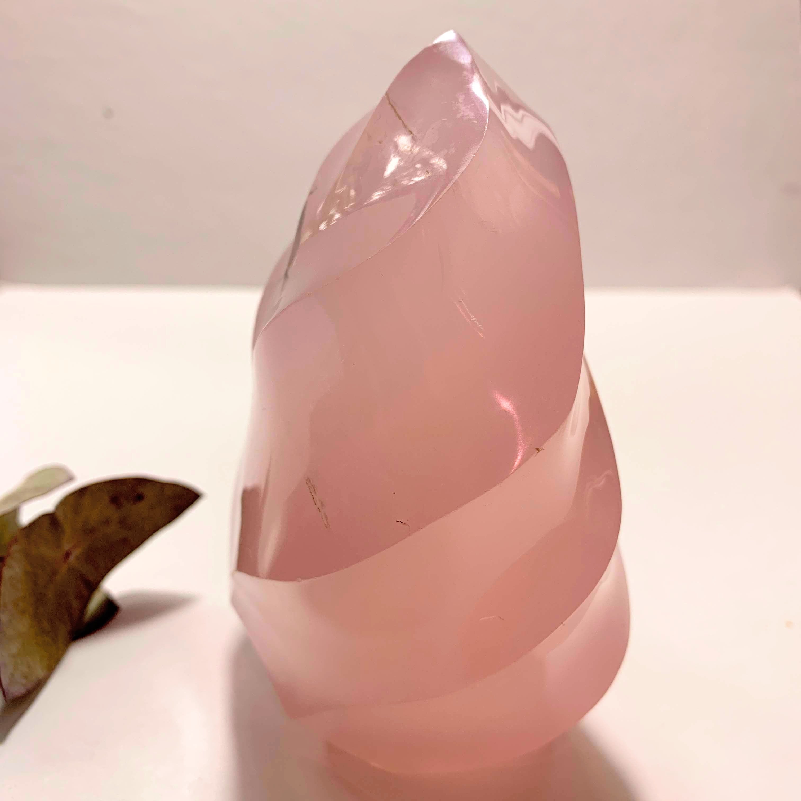 Delightful  XL Rose Quartz Flame Standing Display Specimen *REDUCED - Earth Family Crystals