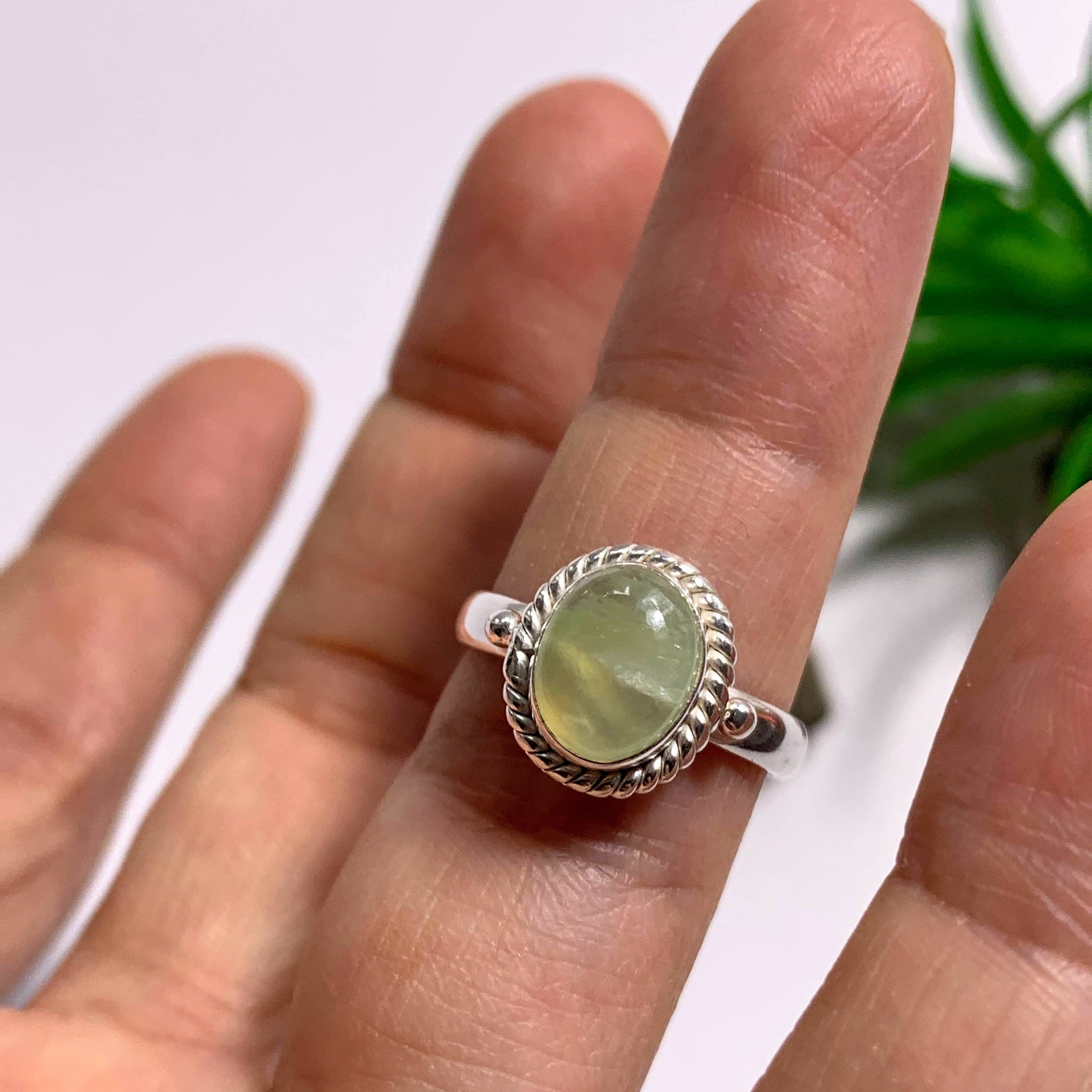 Cute Dainty Mint Green Prehnite Sterling Silver Ring (Size 7)