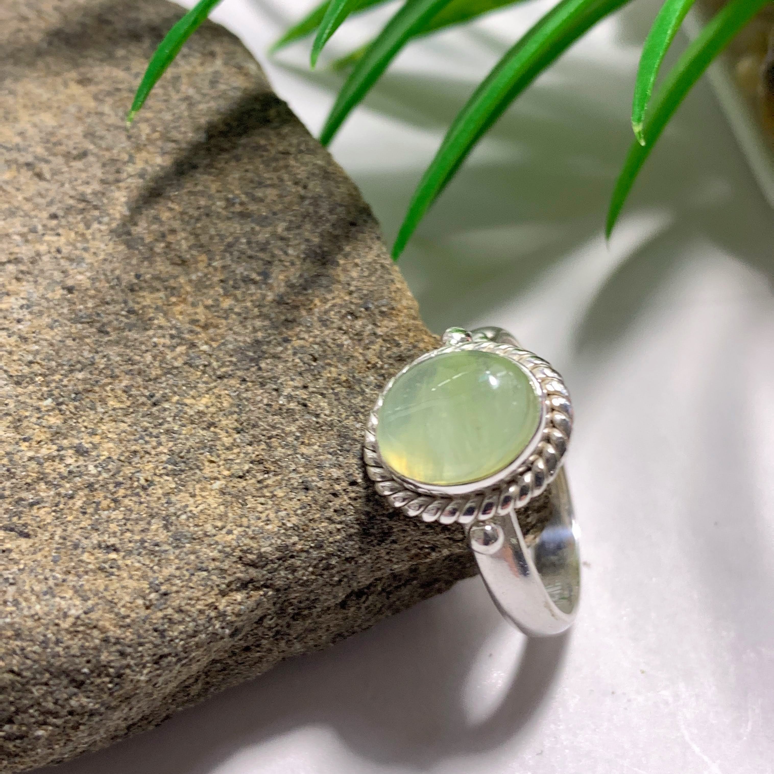 Cute Dainty Mint Green Prehnite Sterling Silver Ring (Size 7)