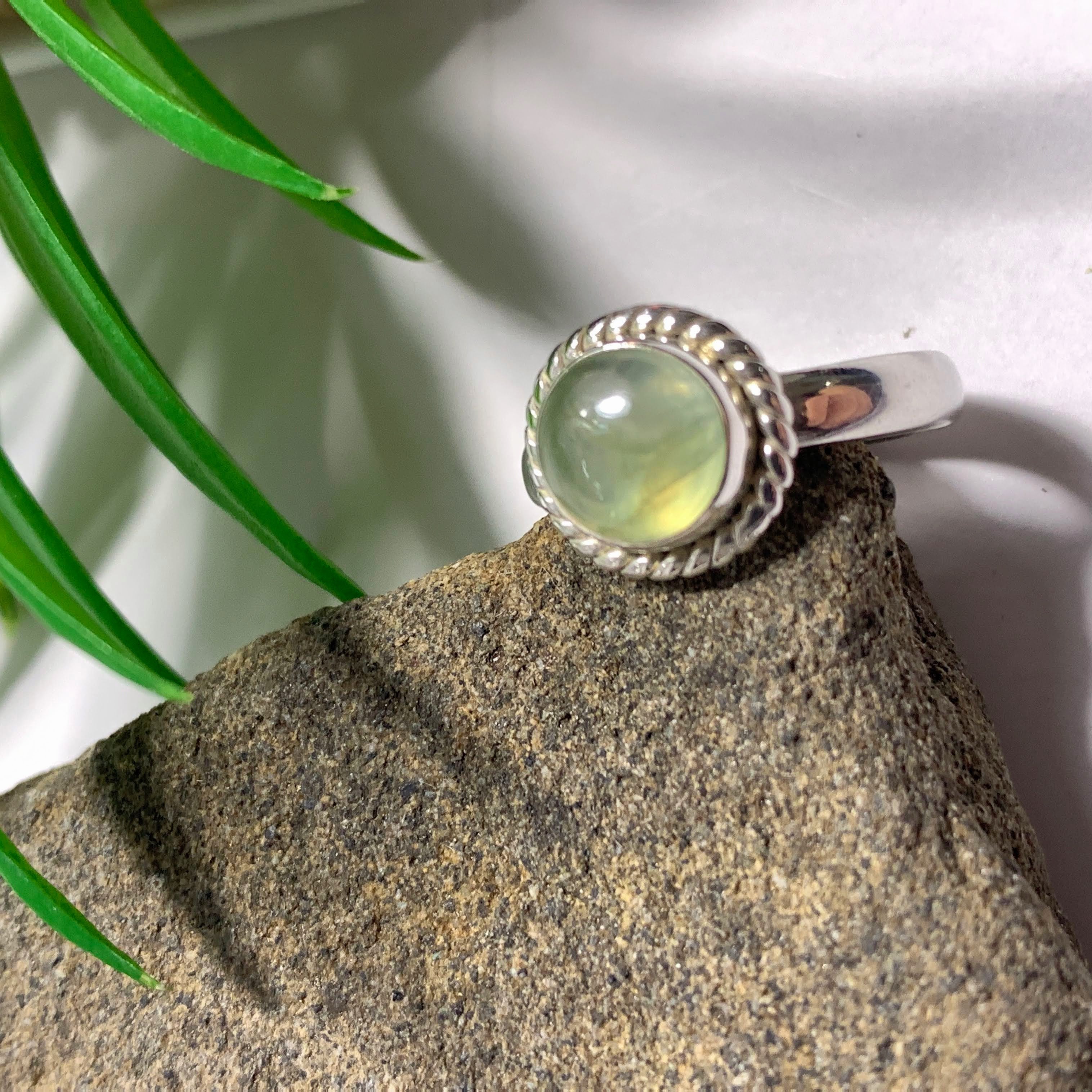 Cute Dainty Mint Green Prehnite Sterling Silver Ring (Size 5)