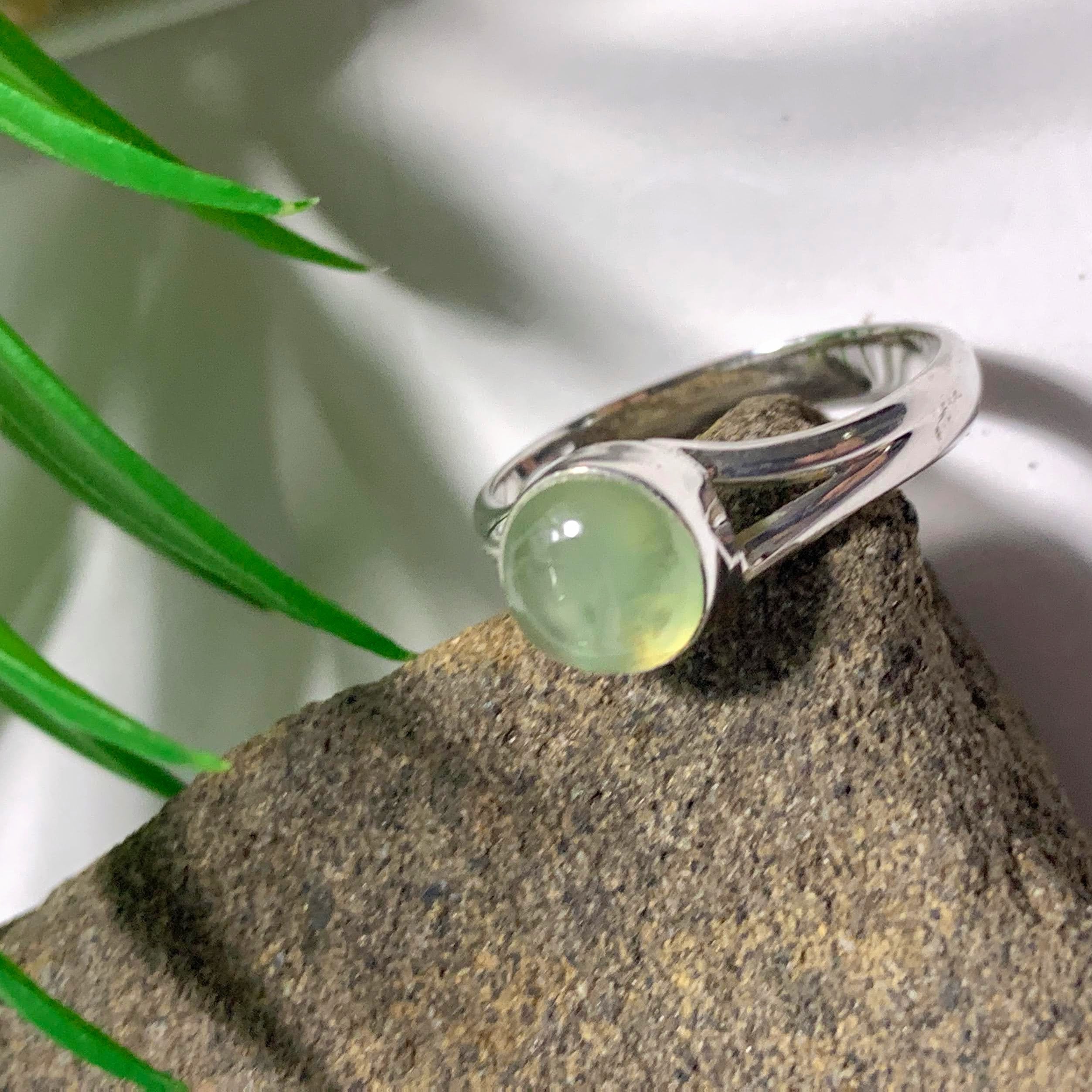 Cute Dainty Mint Green Prehnite Sterling Silver Ring (Size 8)