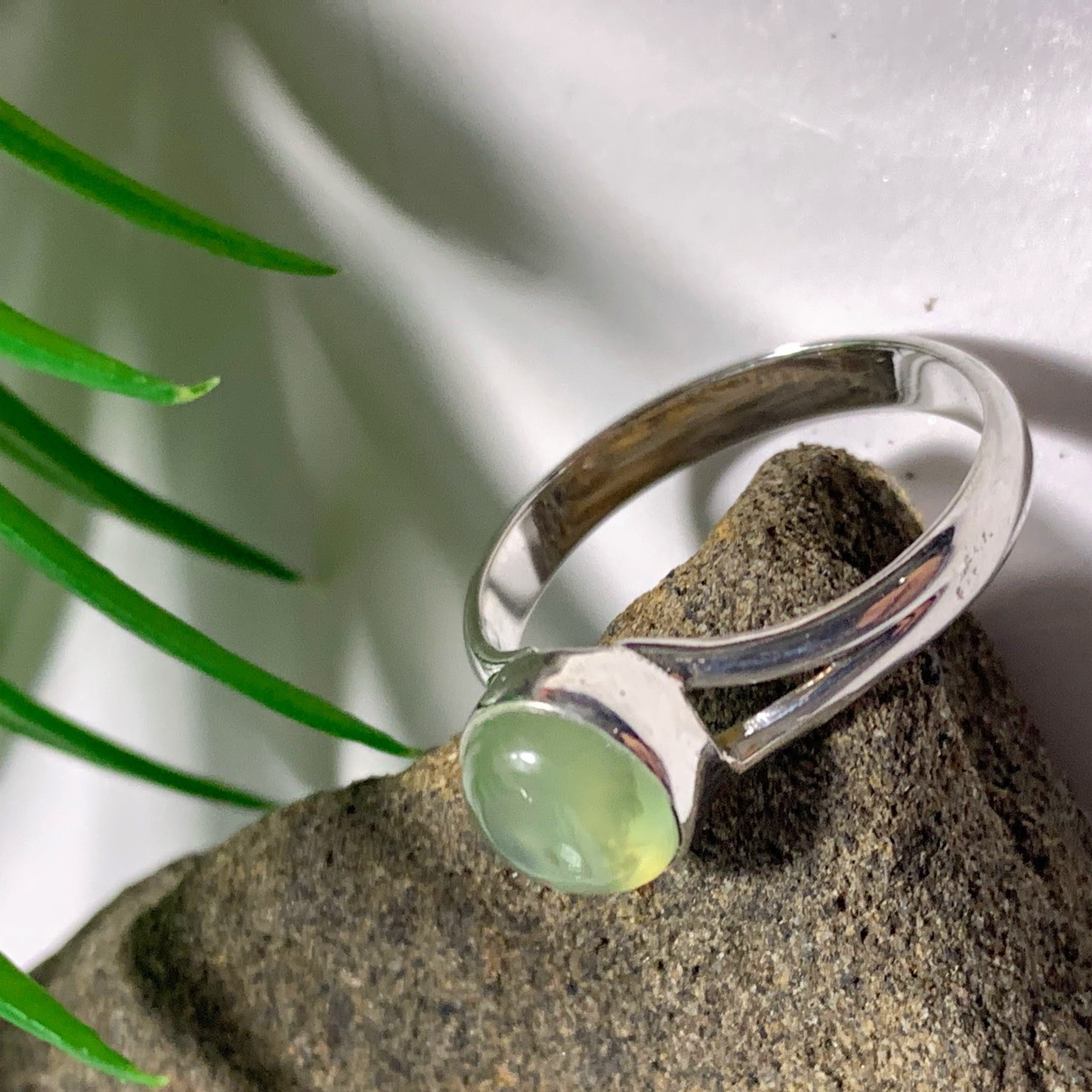 Cute Dainty Mint Green Prehnite Sterling Silver Ring (Size 8)