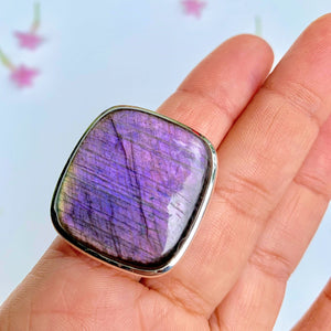 Chunky Incredible Purple & Pink Labradorite Gemstone Ring in Sterling Silver (Size 10) - Earth Family Crystals