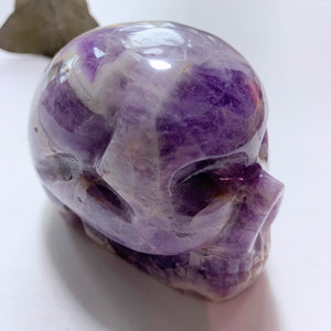 Unique Patterns Lavender Purple Large Chevron Amethyst Skull Carving - Earth Family Crystals