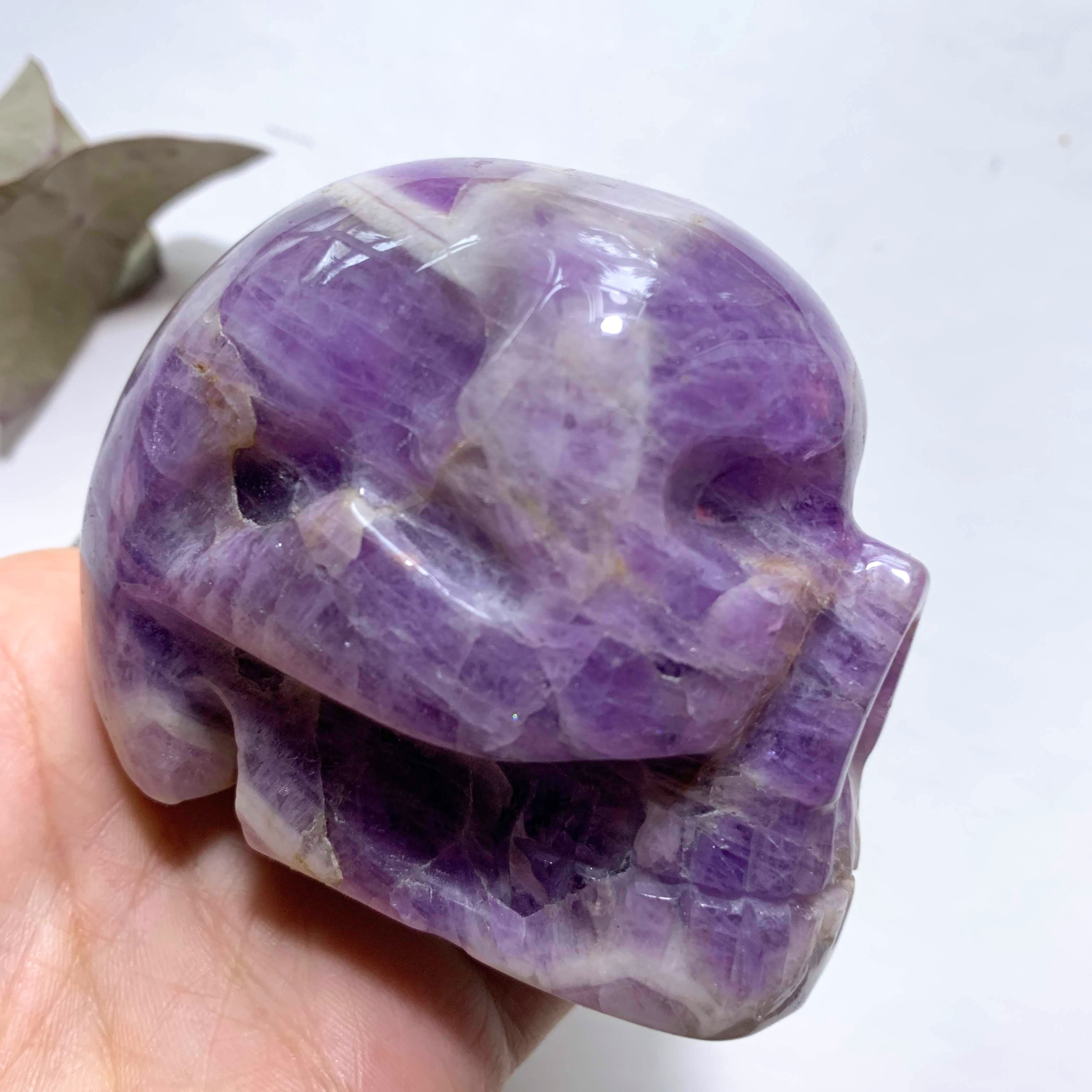 Unique Patterns Lavender Purple Large Chevron Amethyst Skull Carving - Earth Family Crystals