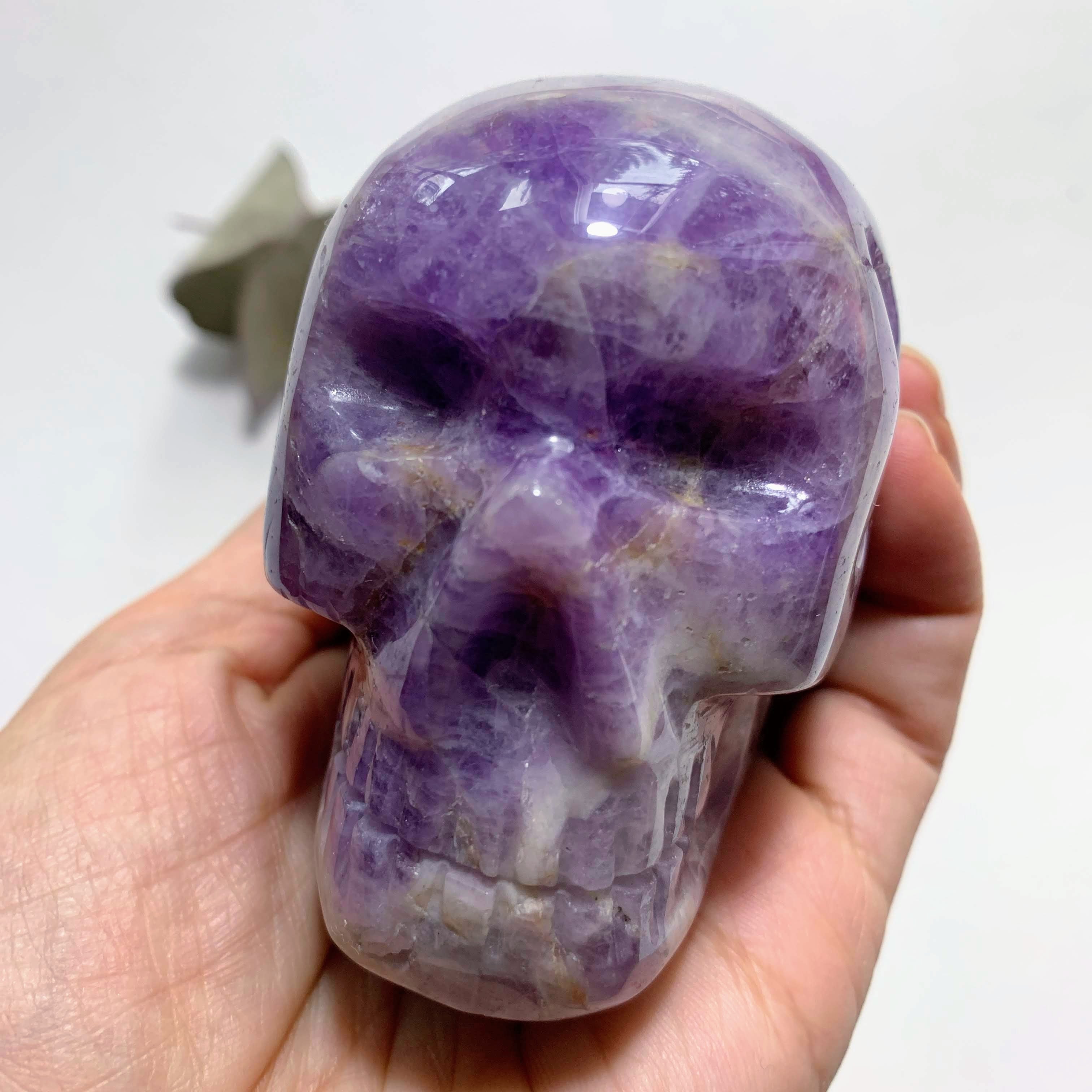 Unique Patterns Lavender Purple Large Chevron Amethyst Skull Carving - Earth Family Crystals