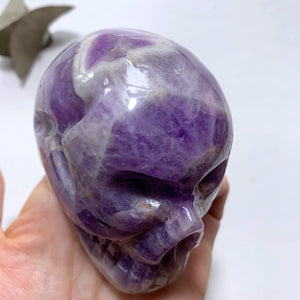 Unique Patterns Lavender Purple Large Chevron Amethyst Skull Carving - Earth Family Crystals