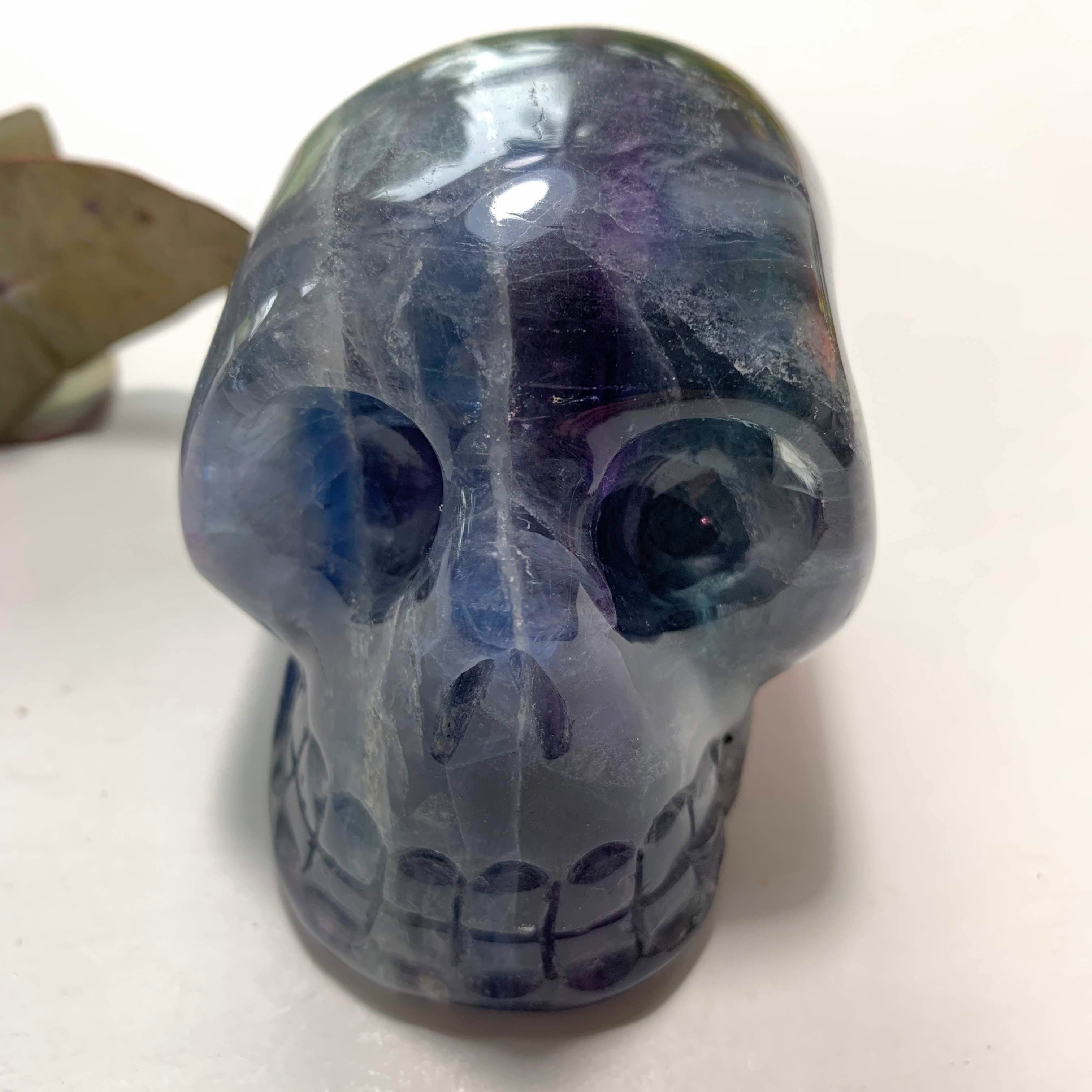 Fascinating  Large Blue/Green & Purple Fluorite Crystal Skull Carving - Earth Family Crystals