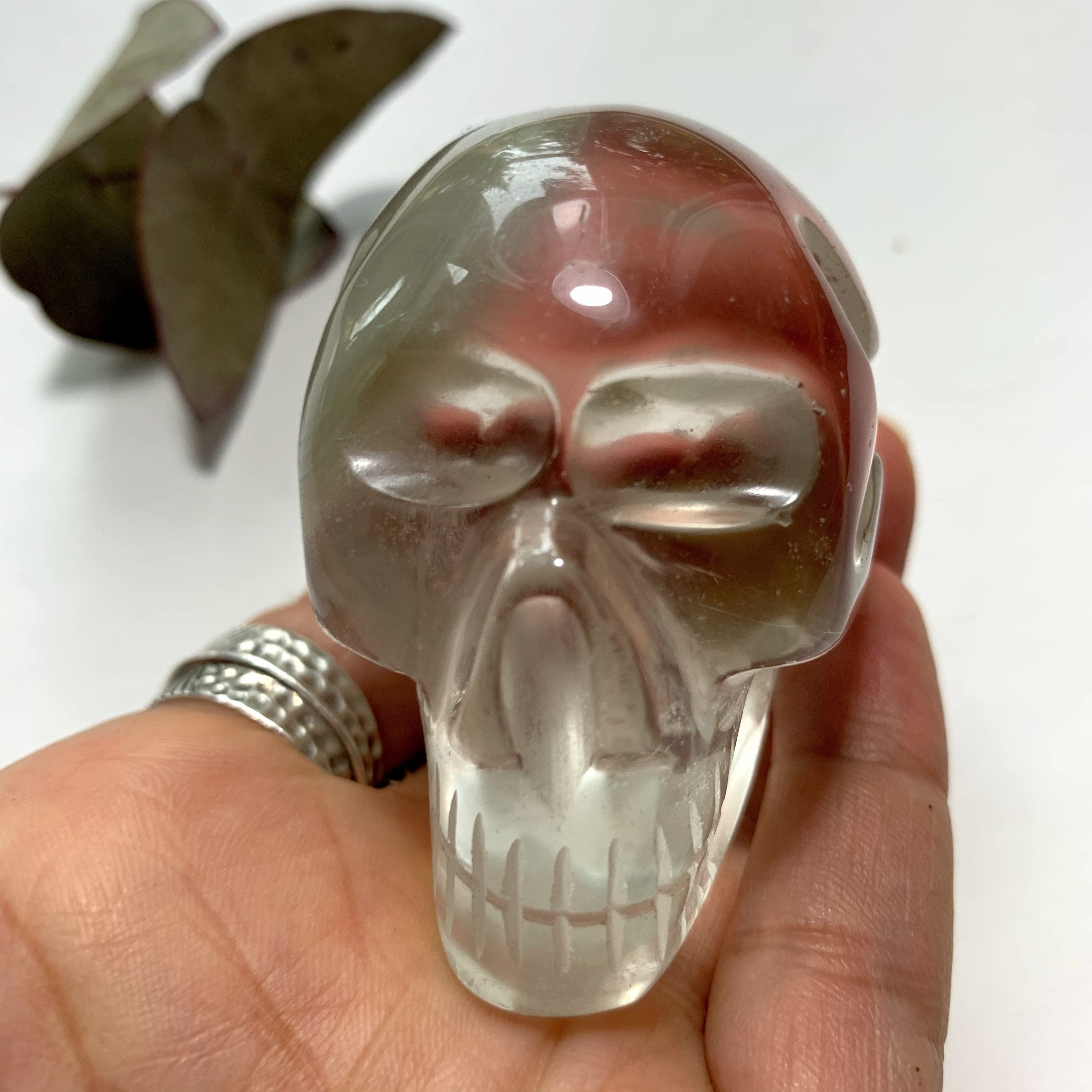 Optical Clear Quartz & Chlorite Included Crystal Skull Carving