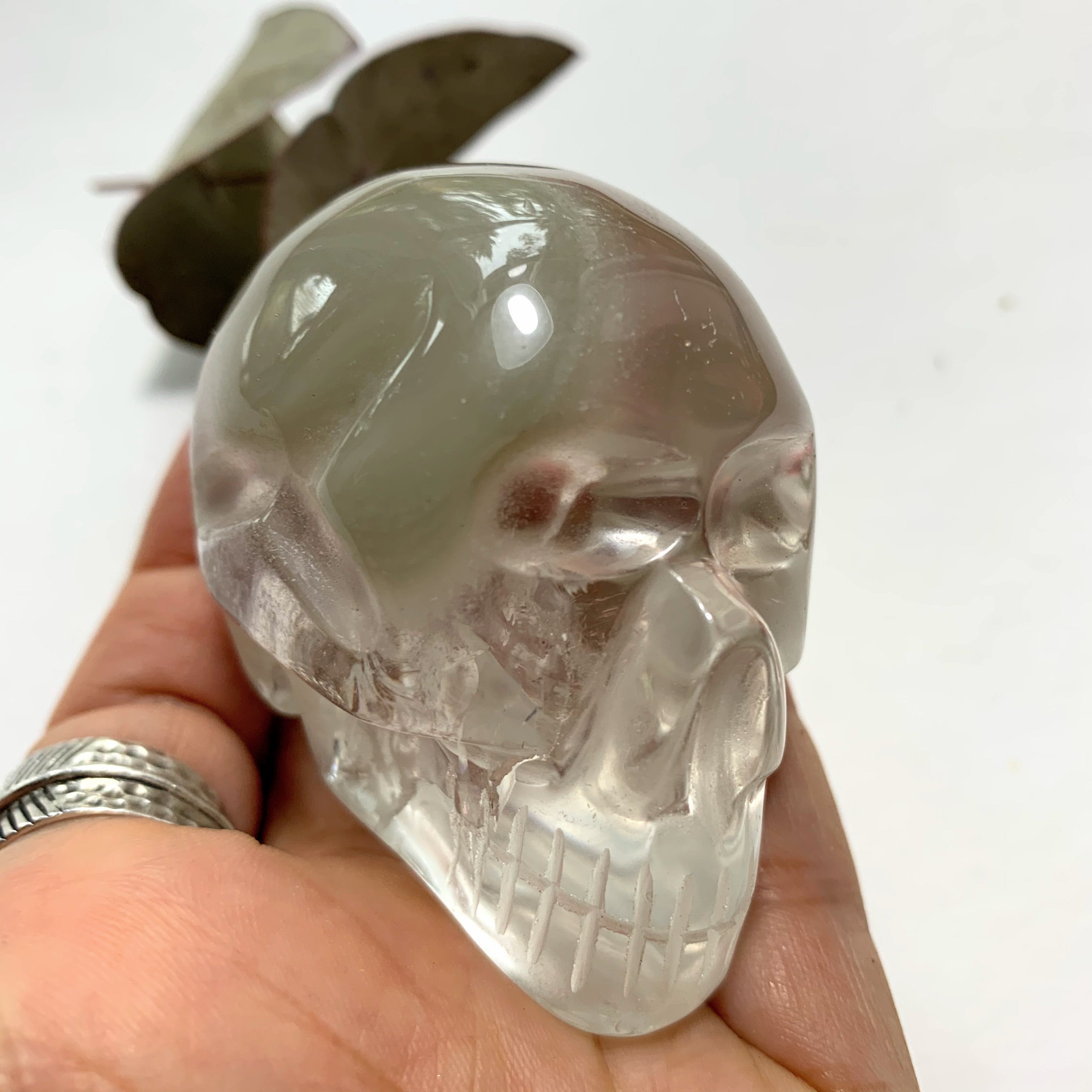 Optical Clear Quartz & Chlorite Included Crystal Skull Carving
