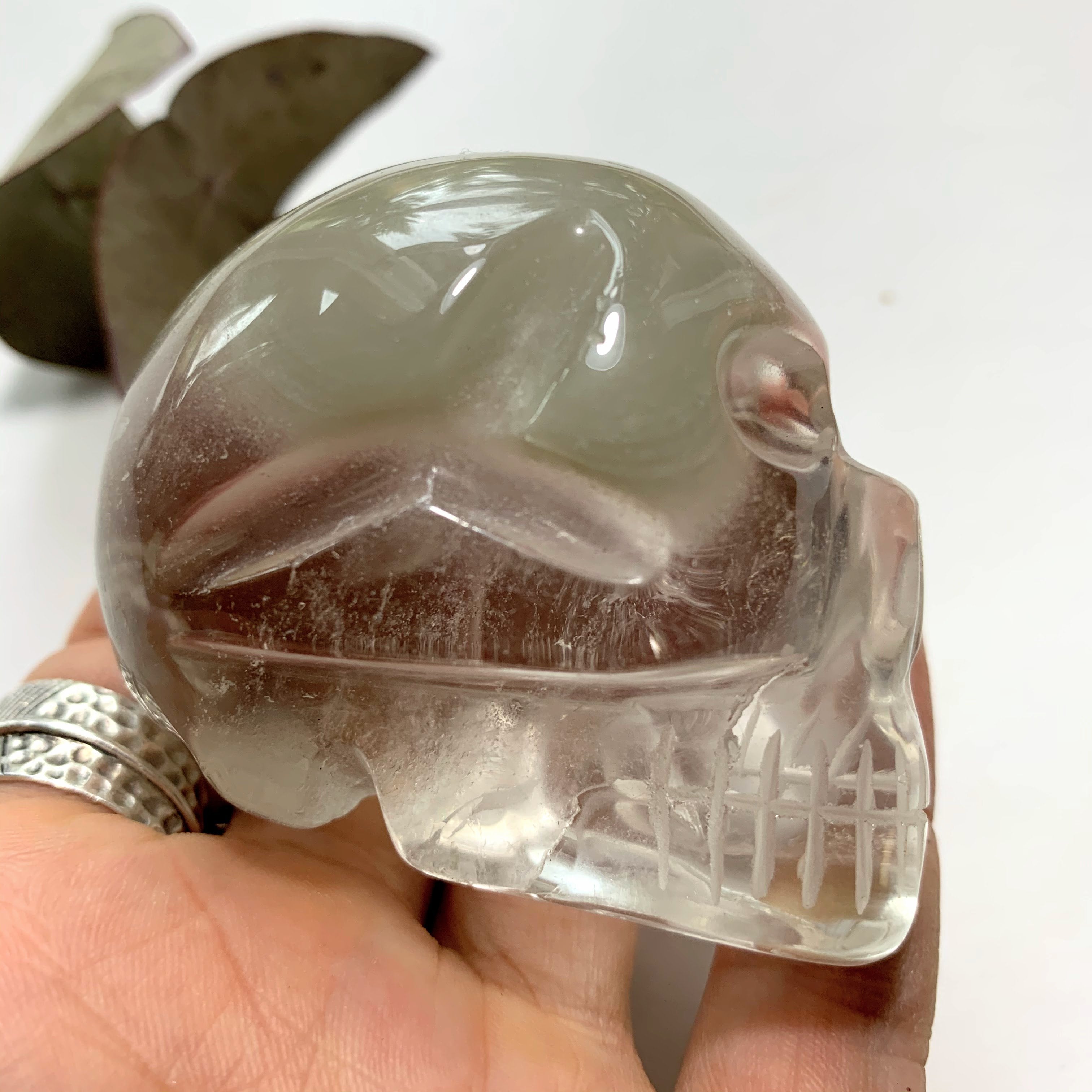 Optical Clear Quartz & Chlorite Included Crystal Skull Carving