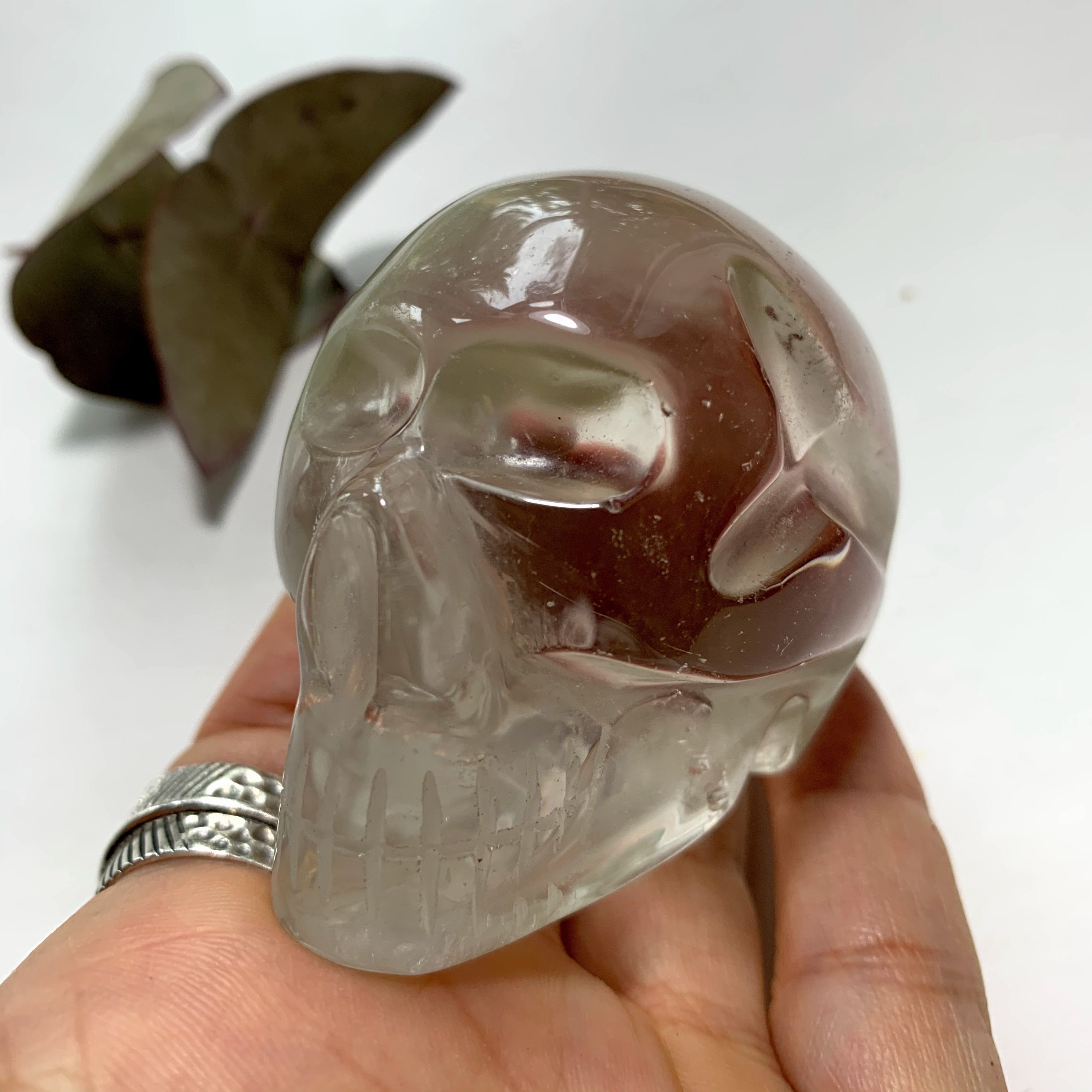 Optical Clear Quartz & Chlorite Included Crystal Skull Carving