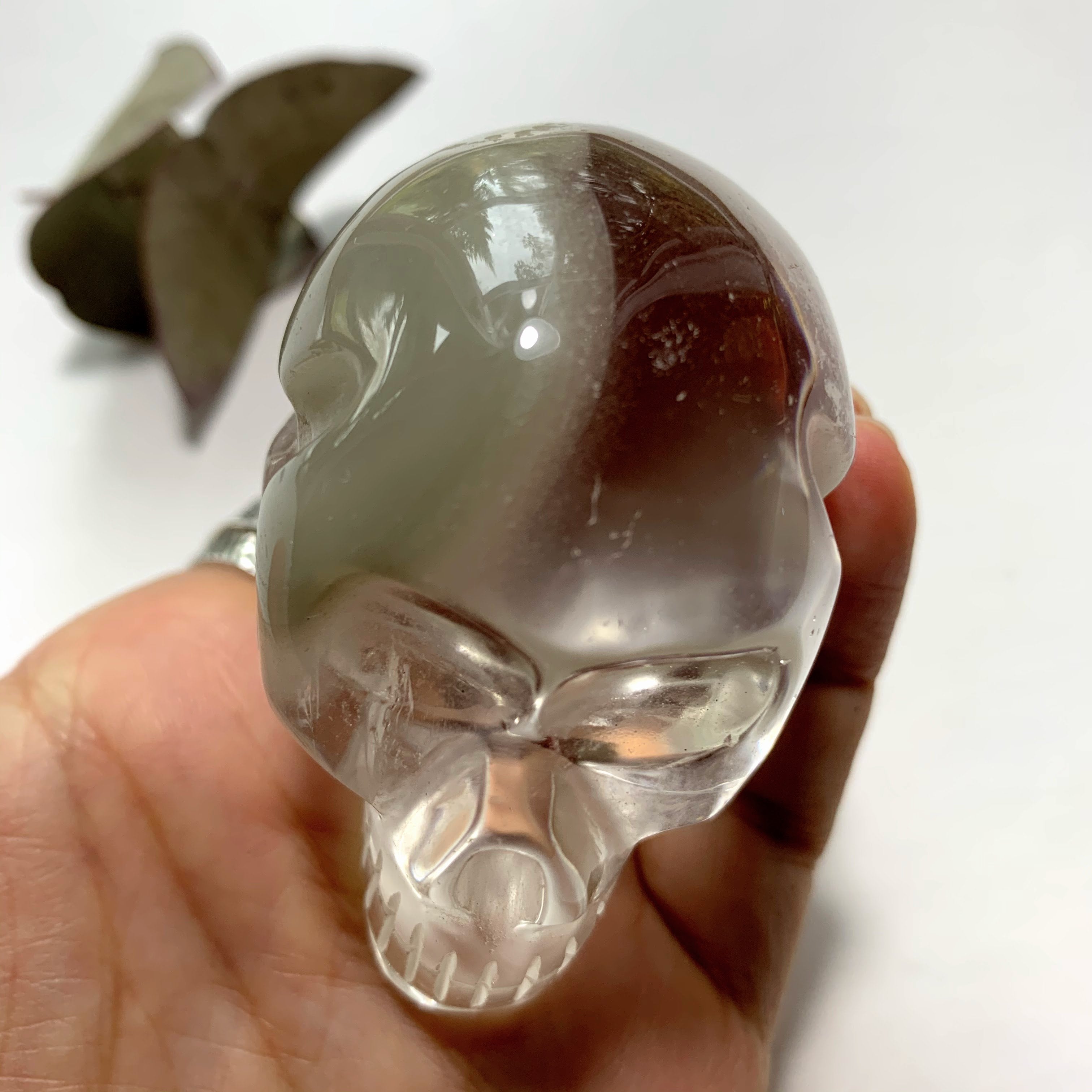 Optical Clear Quartz & Chlorite Included Crystal Skull Carving