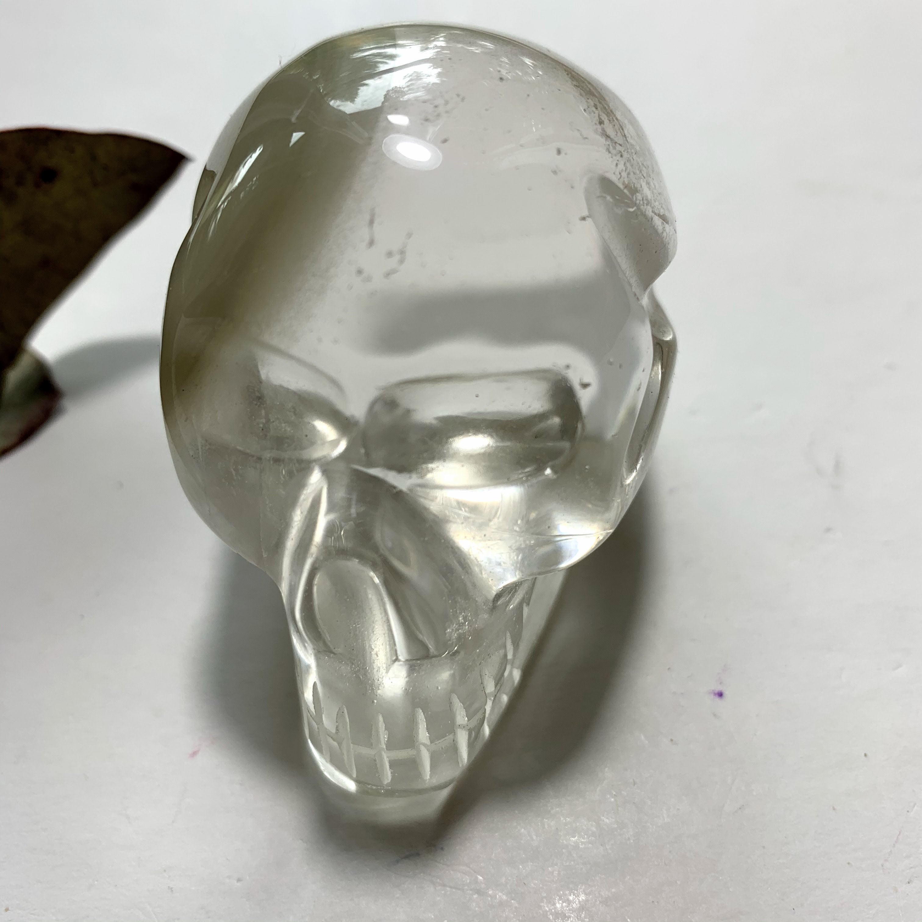 Optical Clear Quartz & Chlorite Included Crystal Skull Carving