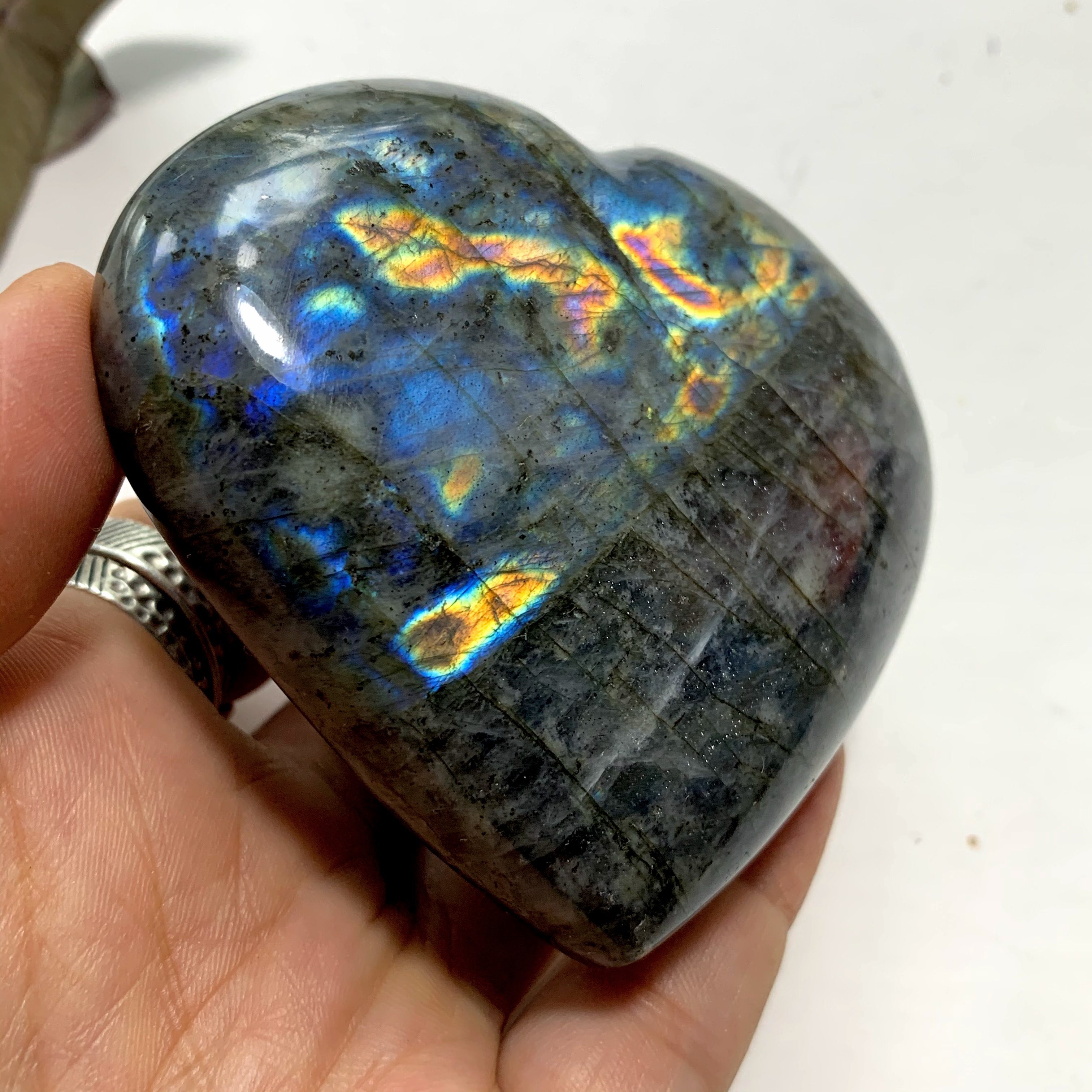 Rare Pink/Purple & Rainbow Flashes Labradorite Love Heart Carving - Earth Family Crystals