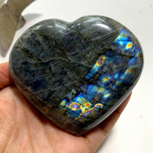 Rare Pink/Purple & Rainbow Flashes Labradorite Love Heart Carving - Earth Family Crystals