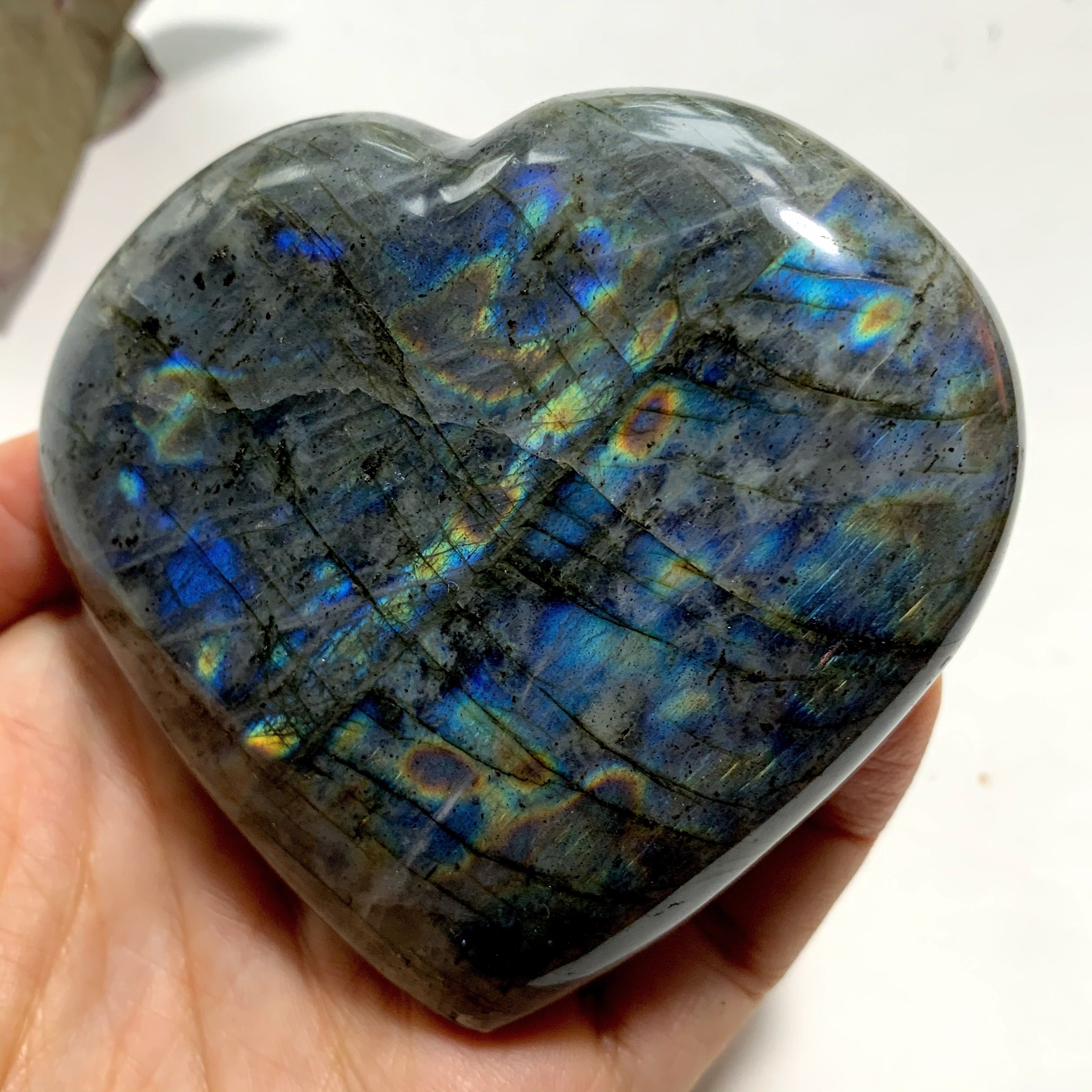 Rare Pink/Purple & Rainbow Flashes Labradorite Love Heart Carving - Earth Family Crystals