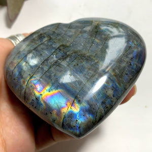 Rare Pink/Purple & Rainbow Flashes Labradorite Love Heart Carving - Earth Family Crystals