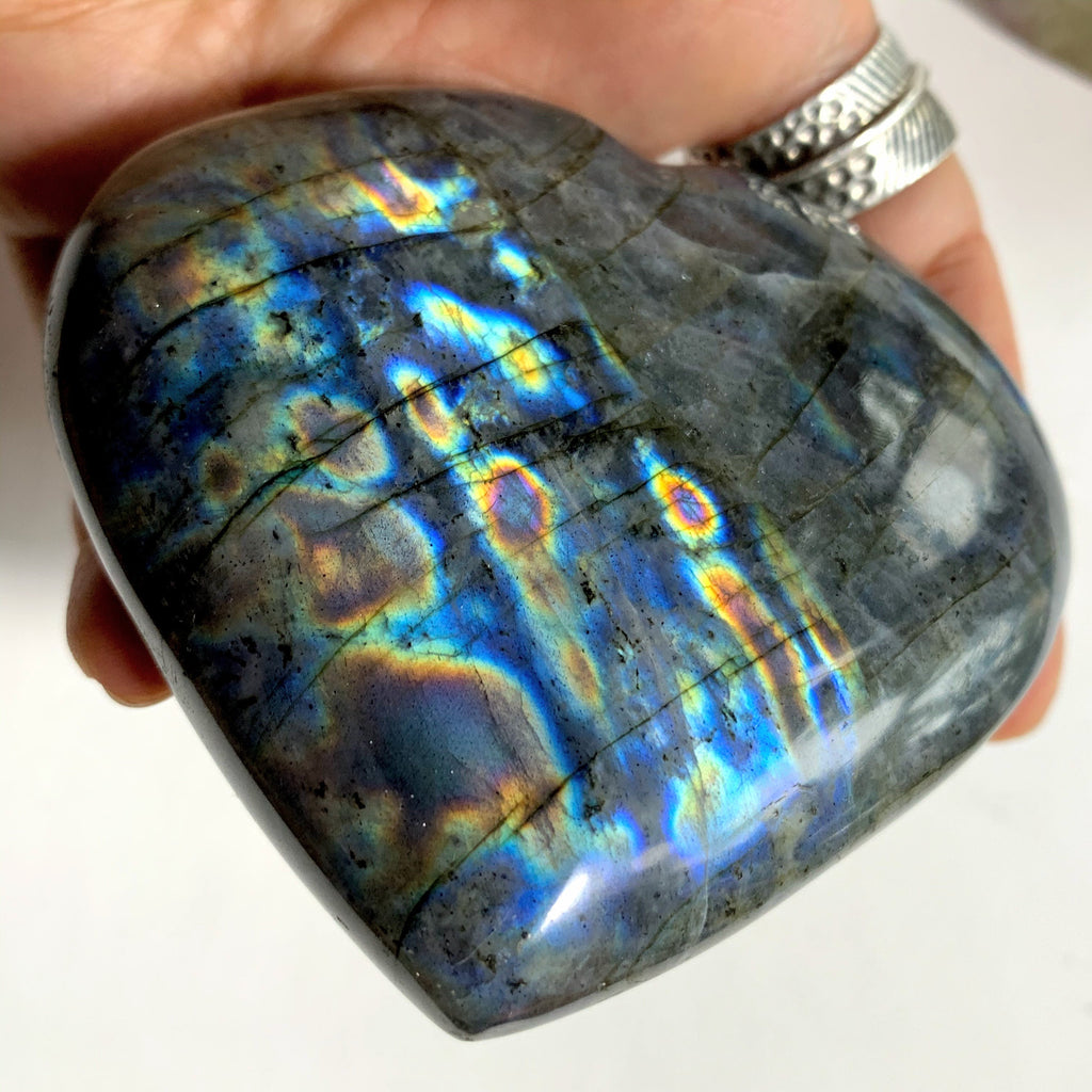 Rare Pink/Purple & Rainbow Flashes Labradorite Love Heart Carving - Earth Family Crystals