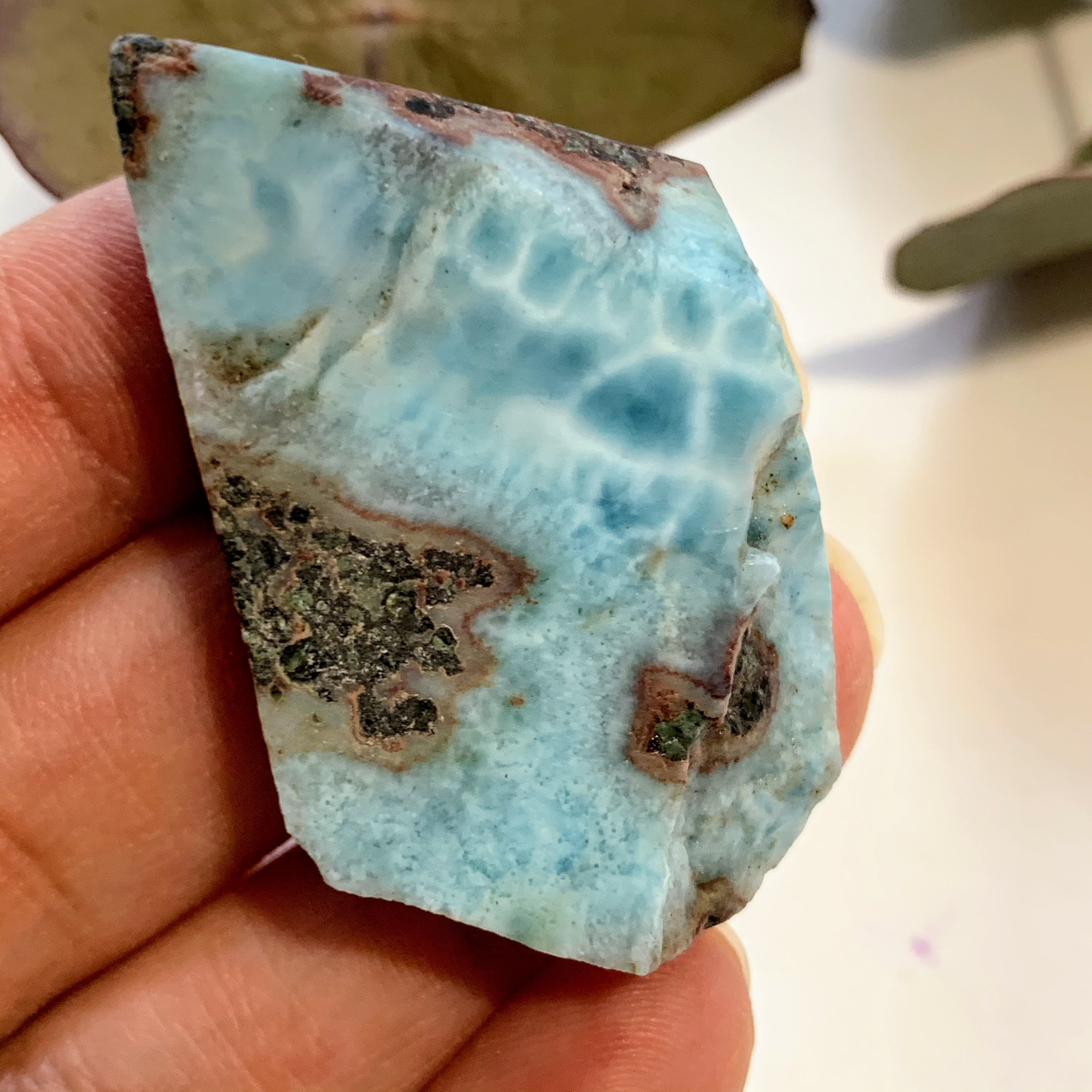 Cute Blue Unpolished Larimar Handheld Specimen From The Dominican #4 - Earth Family Crystals