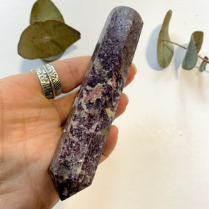 Shimmering Deep Lilac Lepidolite With Pink Tourmaline Inclusion Wand Carving From Brazil #1