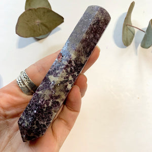 Shimmering Deep Lilac Lepidolite With Pink Tourmaline Inclusion Wand Carving From Brazil #1