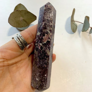 Shimmering Deep Lilac Lepidolite With Pink Tourmaline Inclusion Wand Carving From Brazil #1