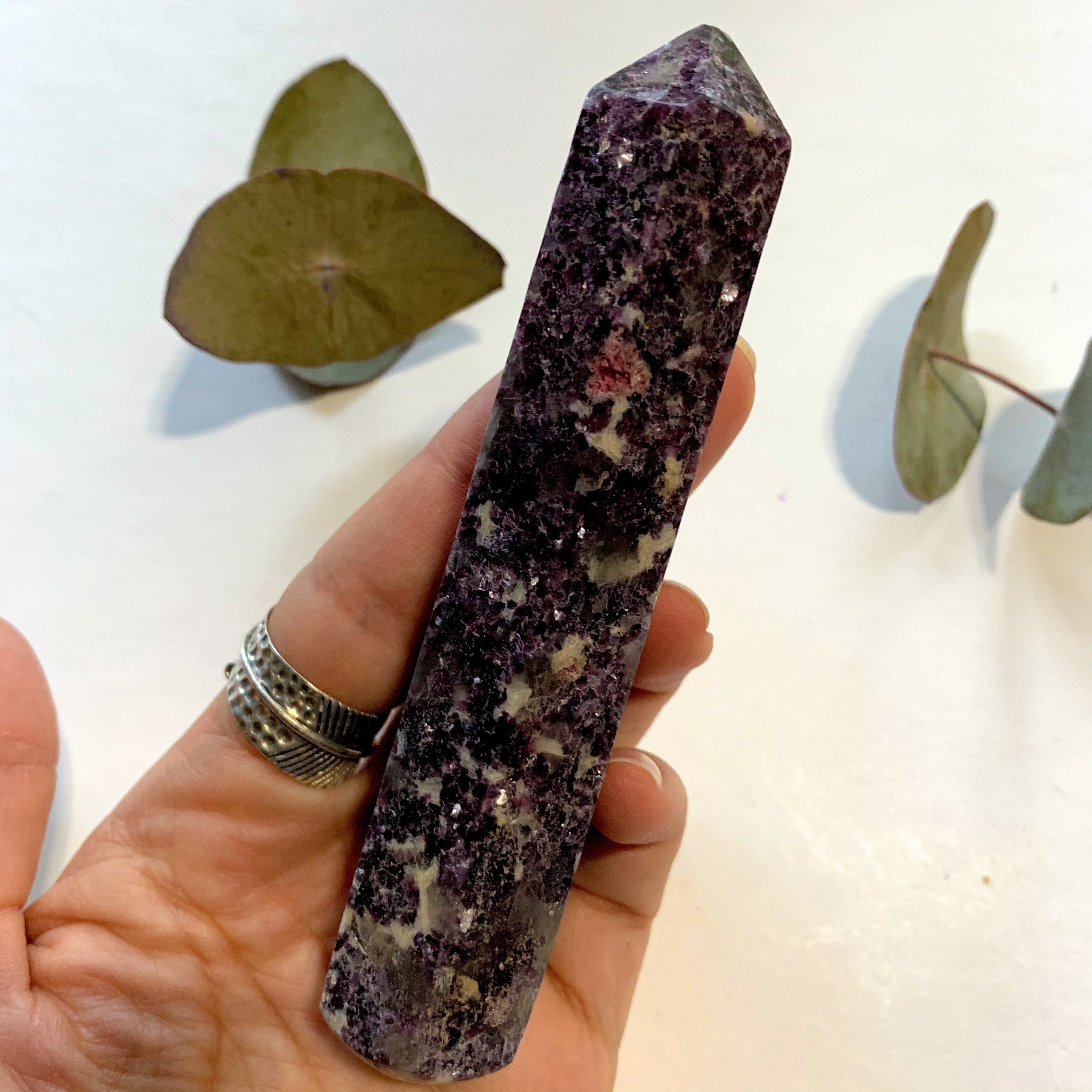 Shimmering Deep Lilac Lepidolite With Pink Tourmaline Inclusion Wand Carving From Brazil #2