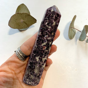 Shimmering Deep Lilac Lepidolite With Pink Tourmaline Inclusion Wand Carving From Brazil #2