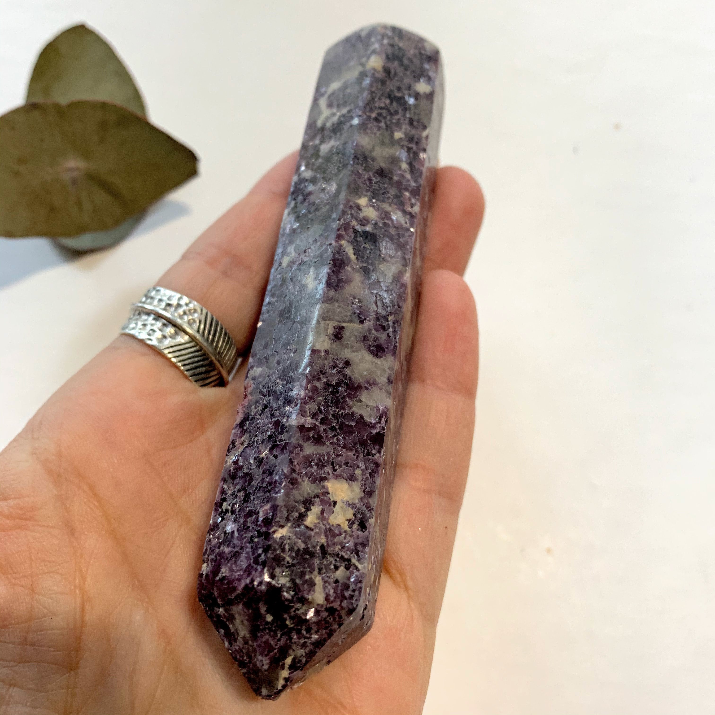 Shimmering Deep Lilac Lepidolite With Pink Tourmaline Inclusion Wand Carving From Brazil #2