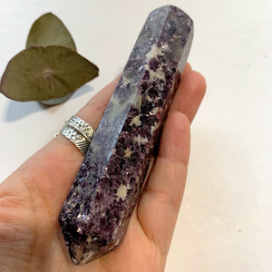 Shimmering Deep Lilac Lepidolite With Pink Tourmaline Inclusion Wand Carving From Brazil #2