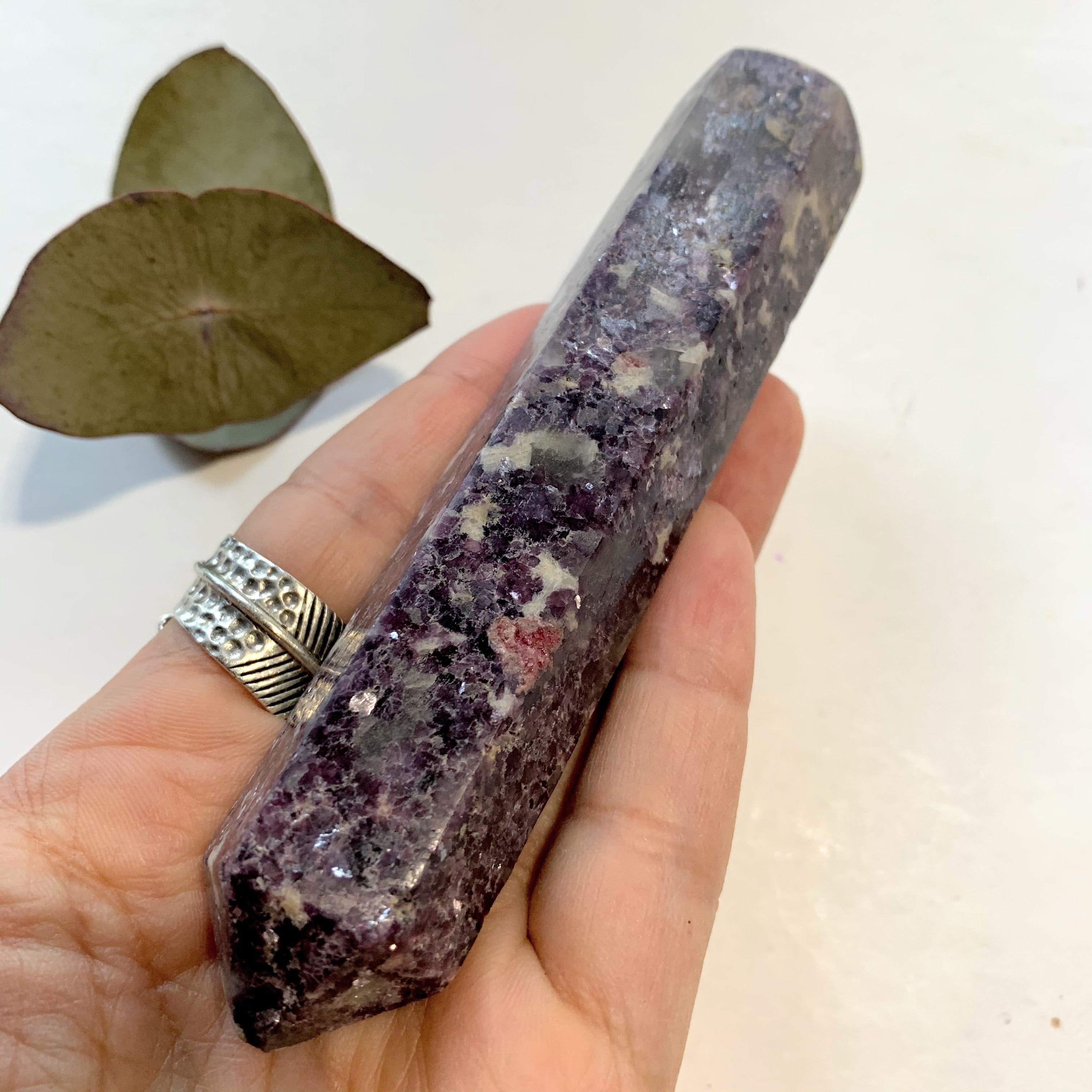 Shimmering Deep Lilac Lepidolite With Pink Tourmaline Inclusion Wand Carving From Brazil #2