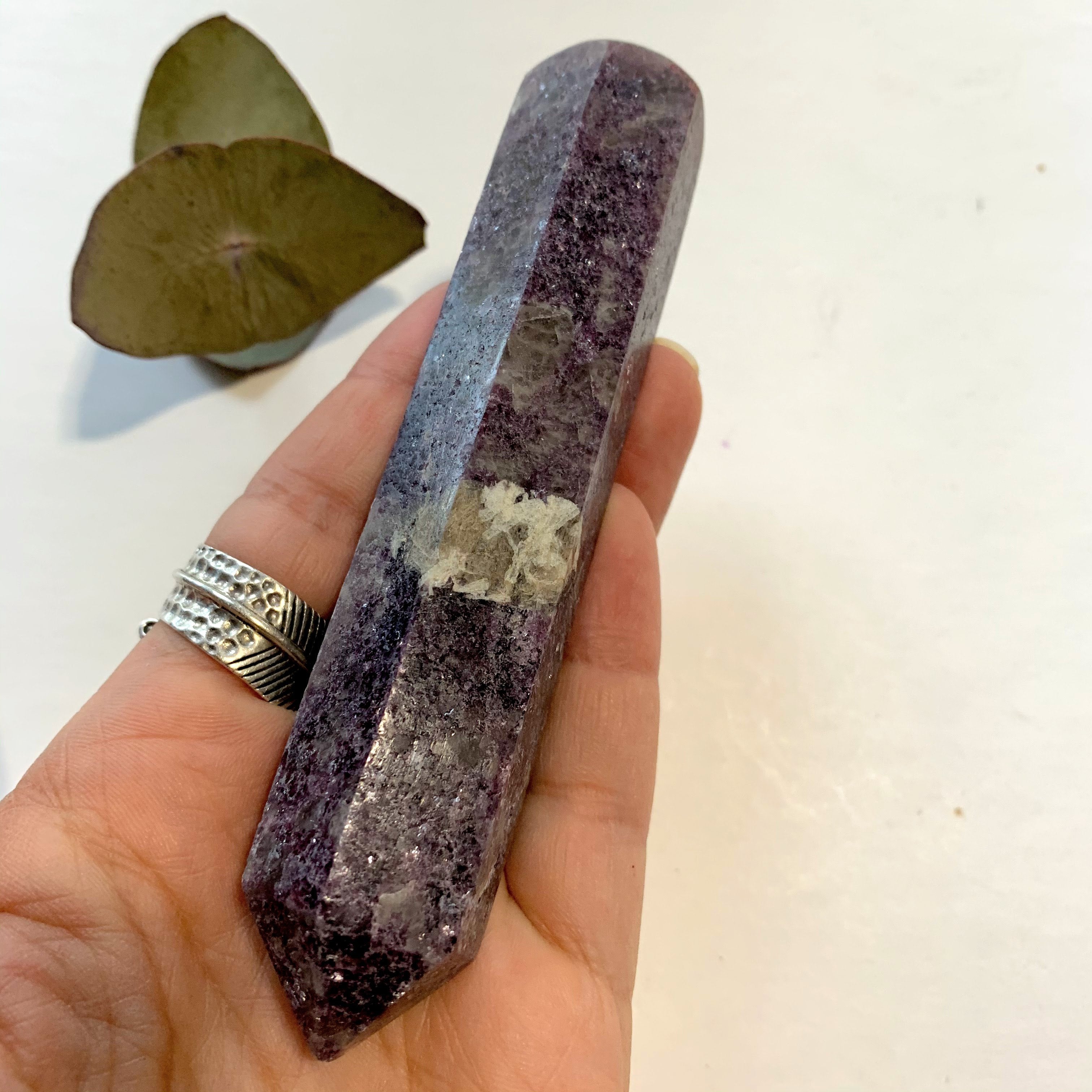 Copy of Shimmering Deep Lilac Lepidolite With Pink Tourmaline Inclusion Wand Carving From Brazil #3 - Earth Family Crystals