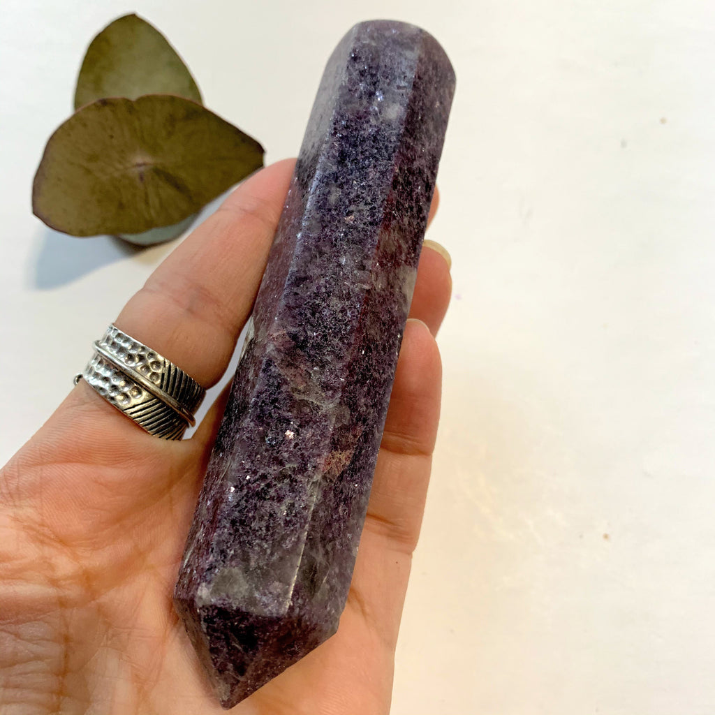 Copy of Shimmering Deep Lilac Lepidolite With Pink Tourmaline Inclusion Wand Carving From Brazil #3 - Earth Family Crystals