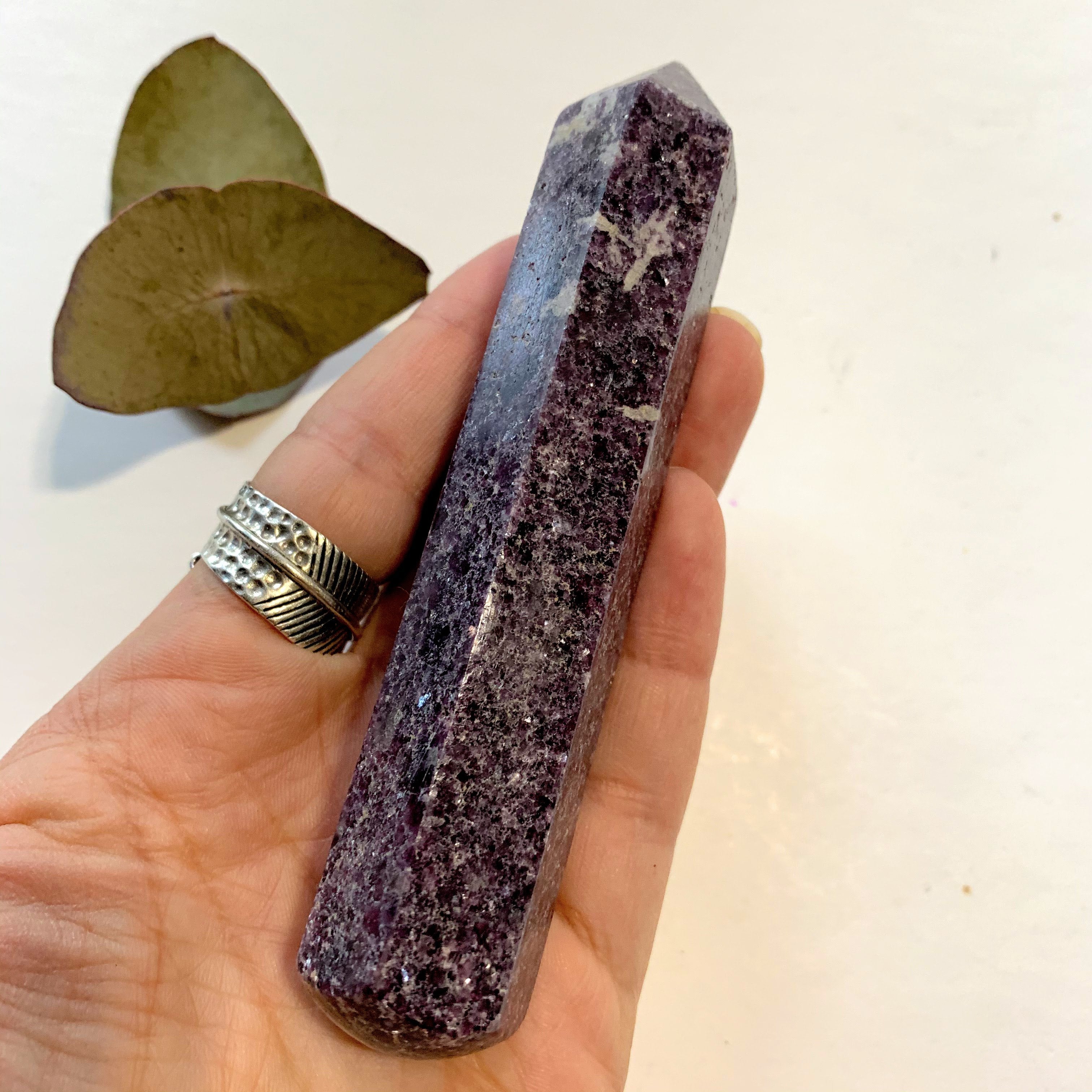 Shimmering Deep Lilac Lepidolite With Pink Tourmaline Inclusion Wand Carving From Brazil #4