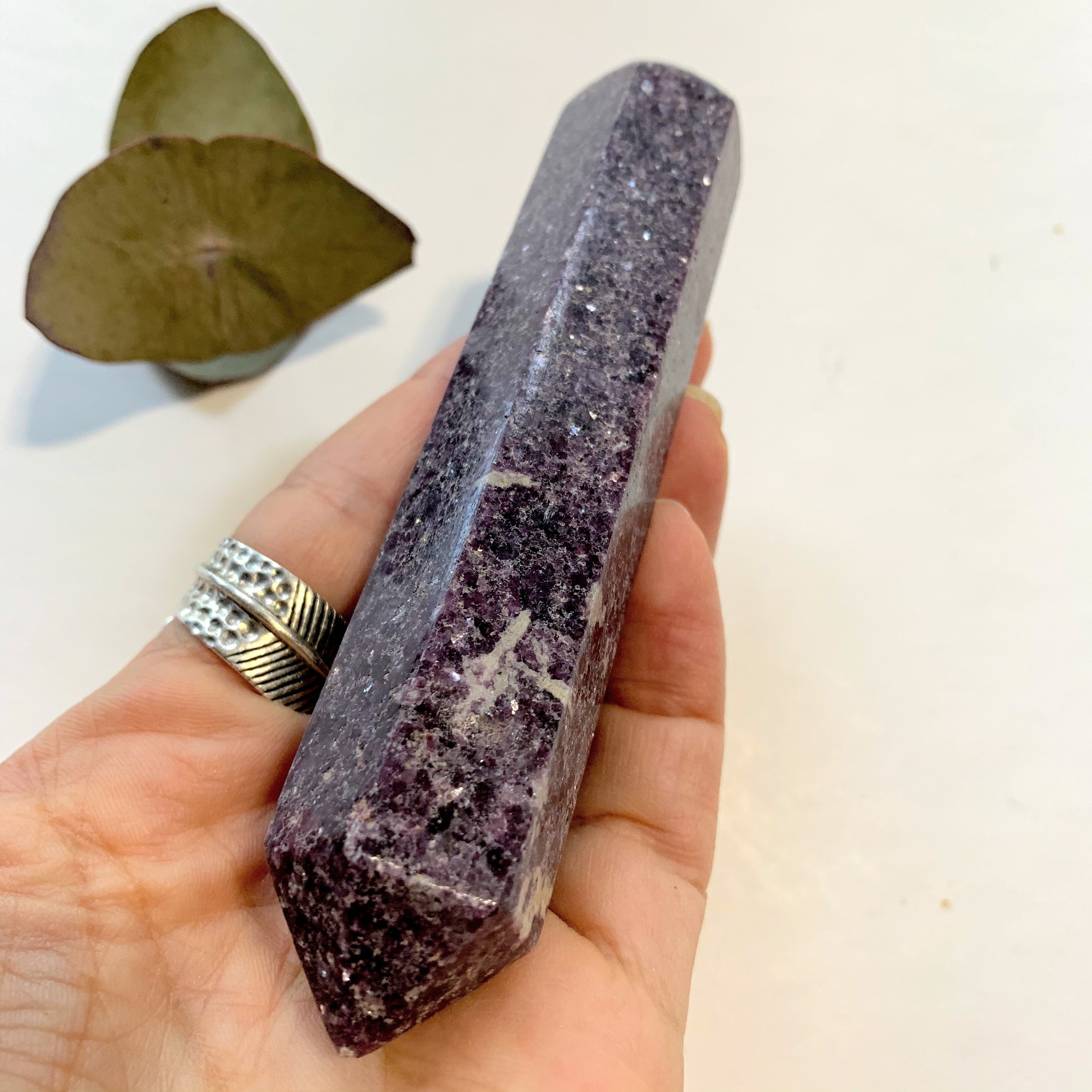 Shimmering Deep Lilac Lepidolite With Pink Tourmaline Inclusion Wand Carving From Brazil #4