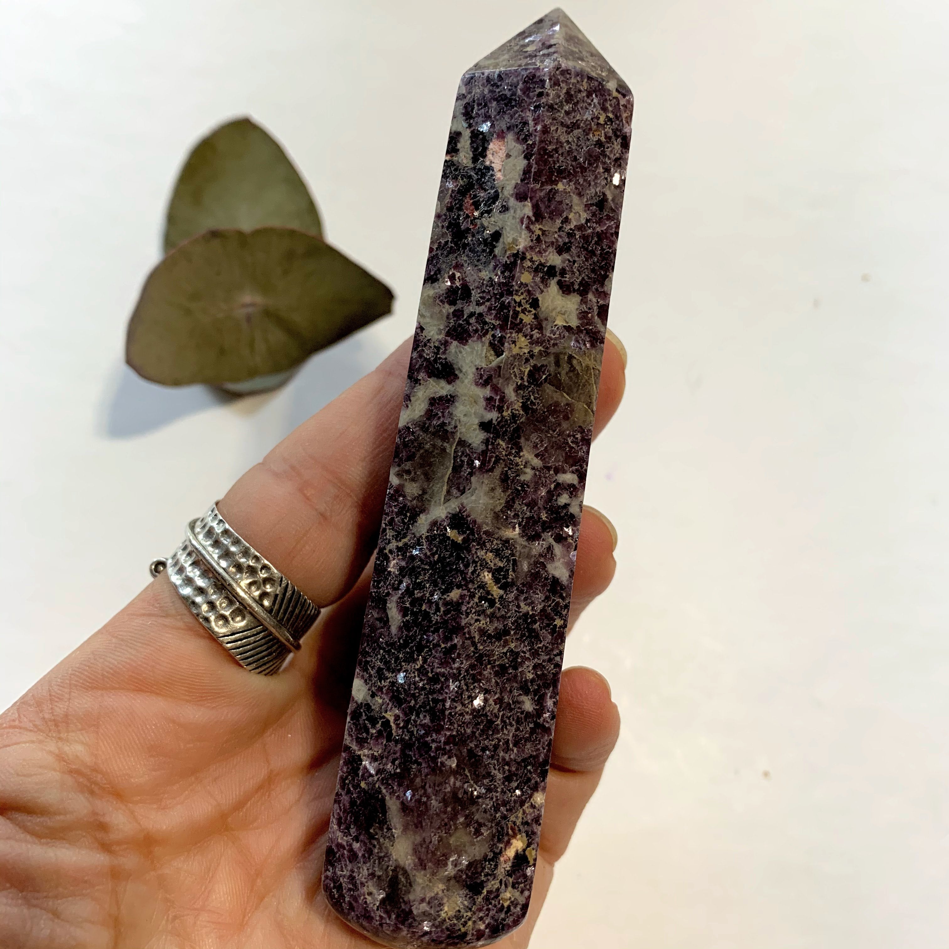 Shimmering Deep Lilac Lepidolite With Pink Tourmaline Inclusion Wand Carving From Brazil #5