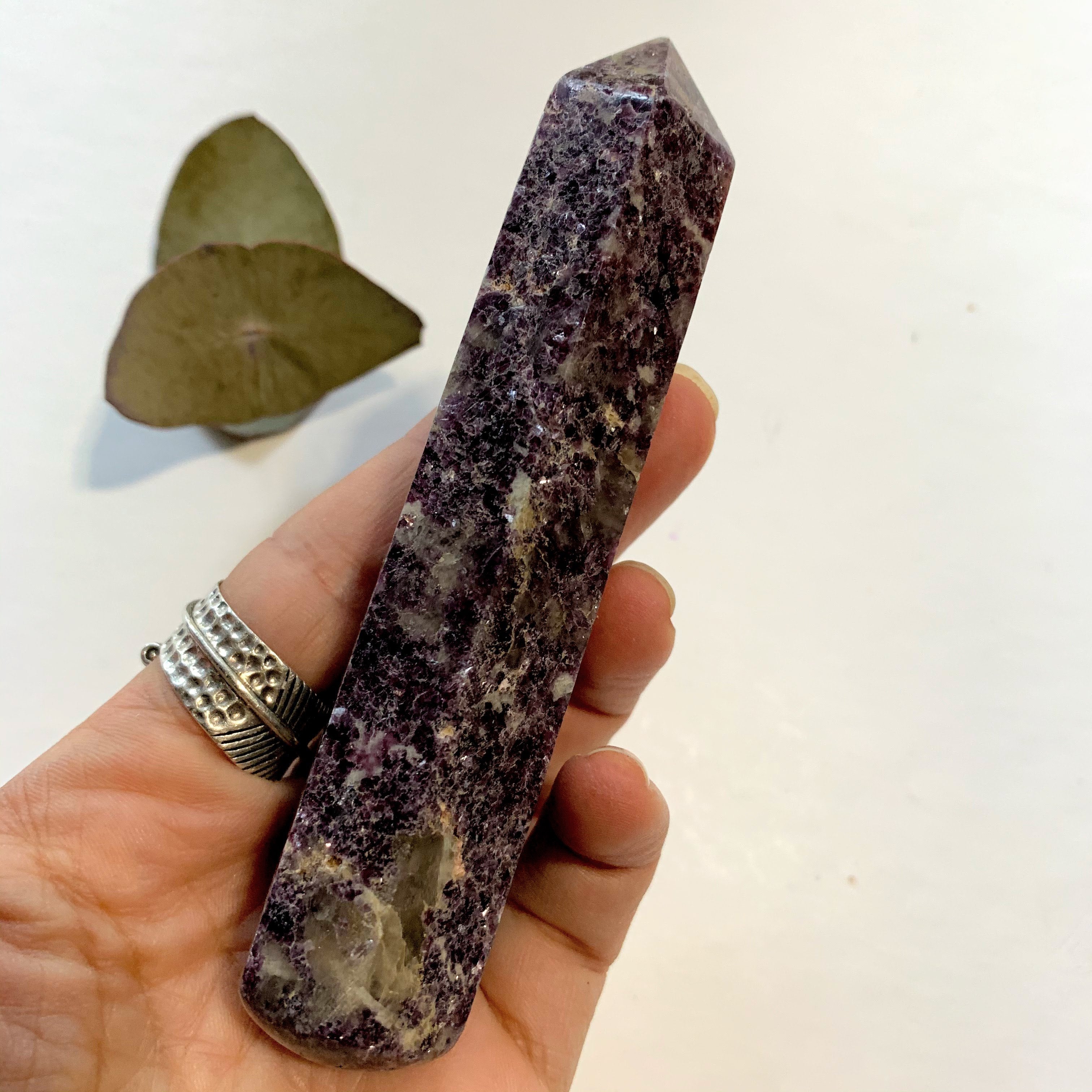 Shimmering Deep Lilac Lepidolite With Pink Tourmaline Inclusion Wand Carving From Brazil #5