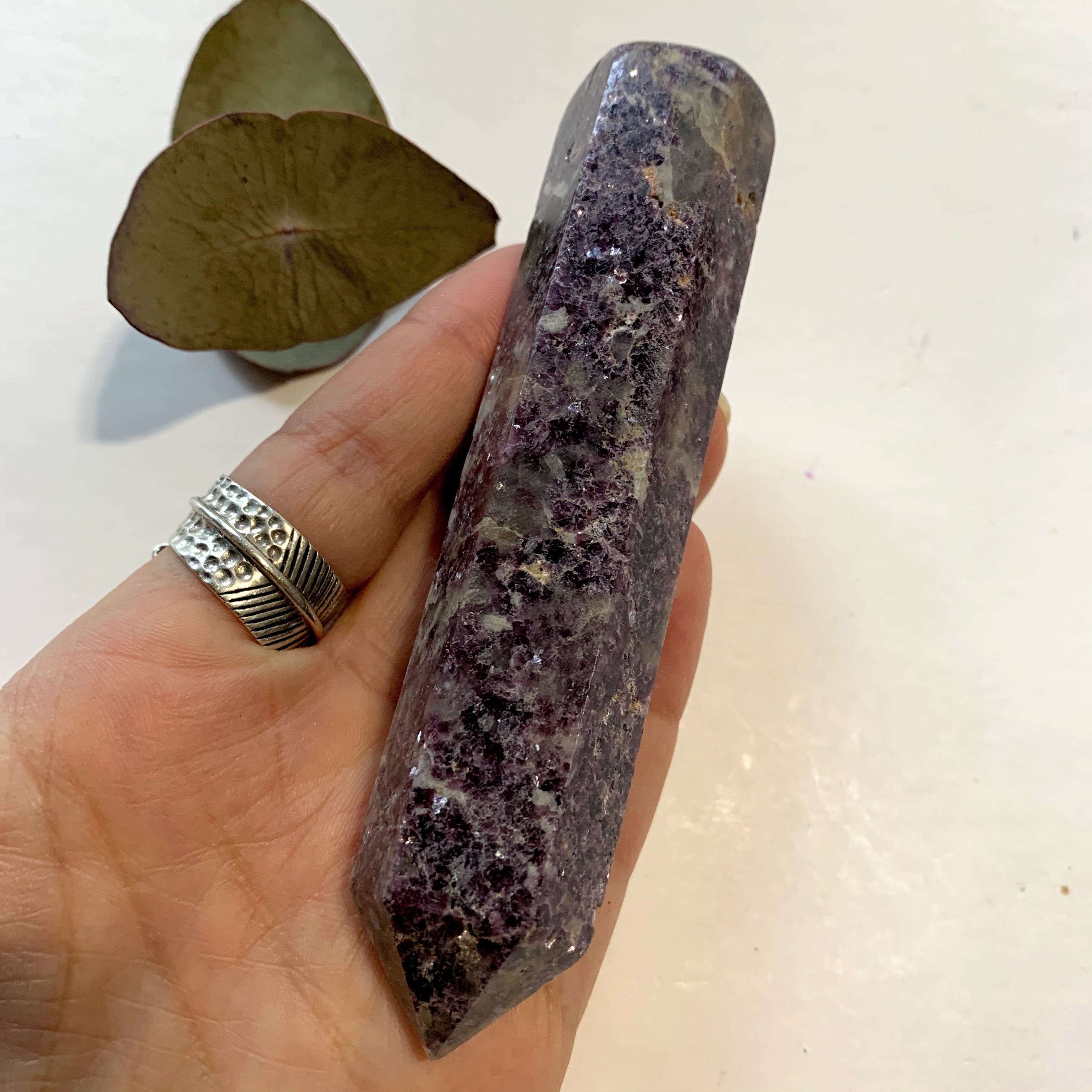 Shimmering Deep Lilac Lepidolite With Pink Tourmaline Inclusion Wand Carving From Brazil #5