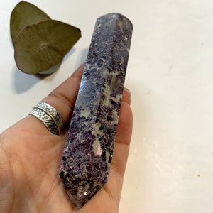 Shimmering Deep Lilac Lepidolite With Pink Tourmaline Inclusion Wand Carving From Brazil #5