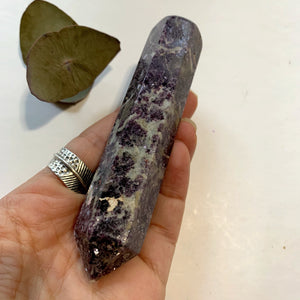 Shimmering Deep Lilac Lepidolite With Pink Tourmaline Inclusion Wand Carving From Brazil #5